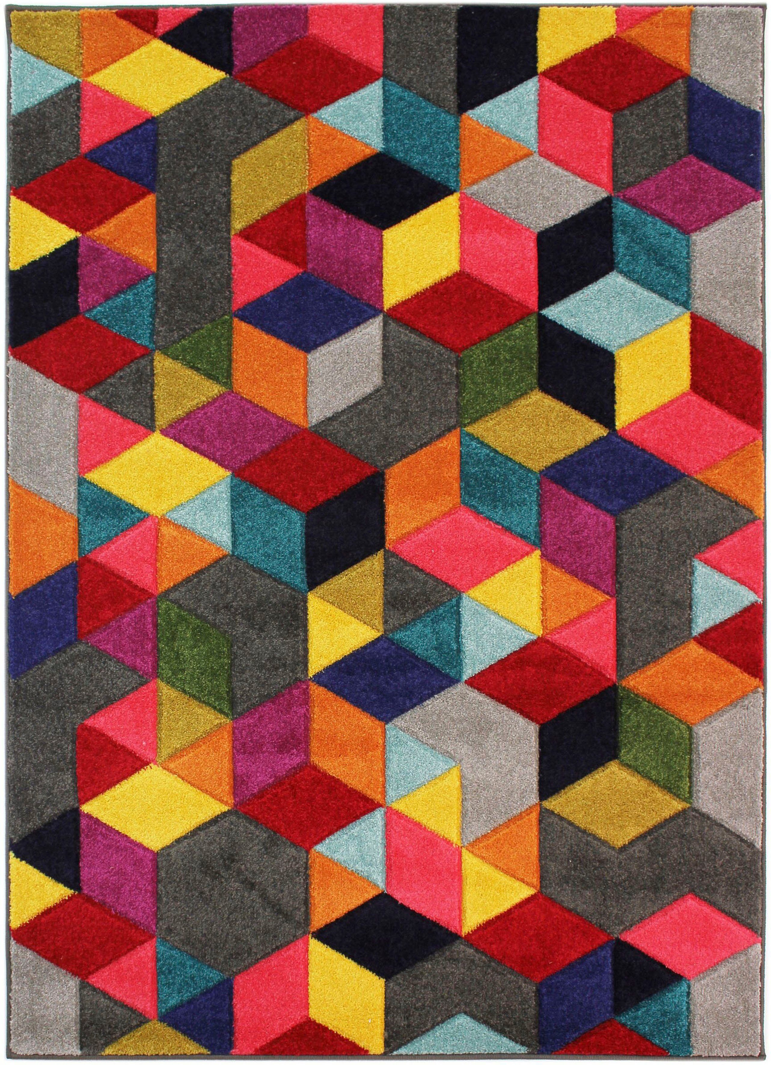 Teppich Muster, RUGS, mm, Cube geometrisches Dynamic, Höhe: fußbodenheizungsgeeignet, rechteckig, Design, FLAIR 10 bunt