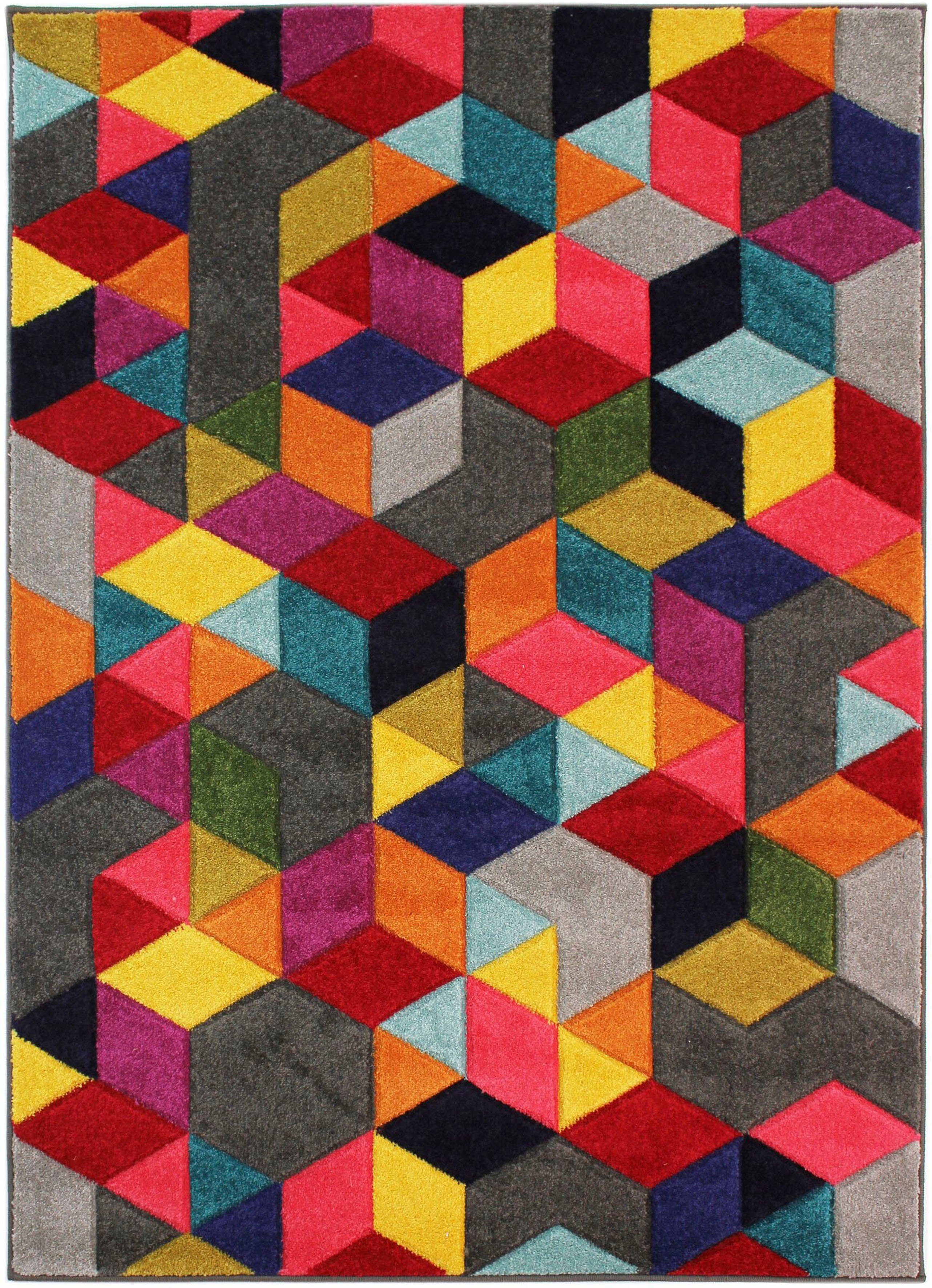 FLAIR RUGS Teppich Dynamic, rechteckig, Höhe: 10 mm, fußbodenheizungsgeeignet, Cube Muster, bunt, Wohnzimmer