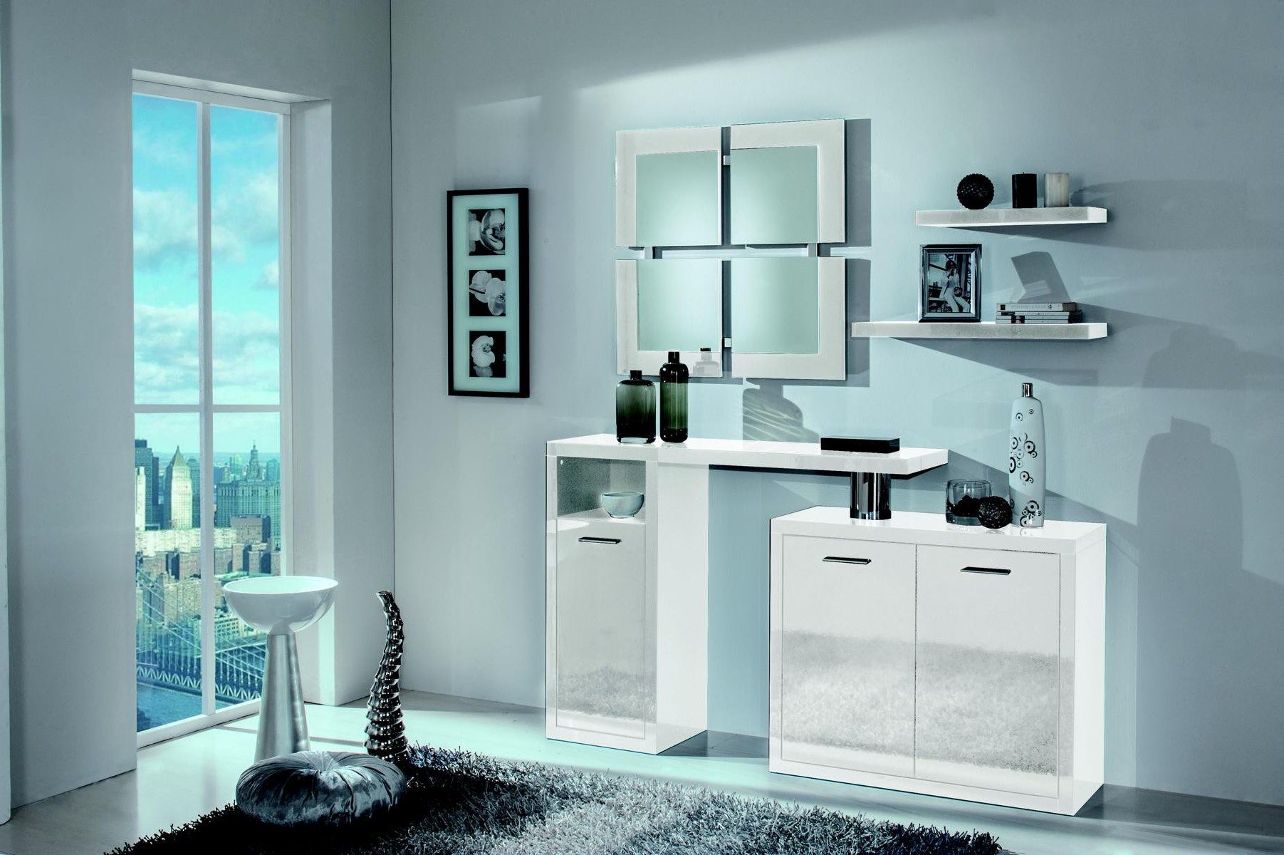 Xlmoebel Konsolentisch Hochglanz Garderobe Tisch für Flur und Eingang mit Kommode, Made in Europa