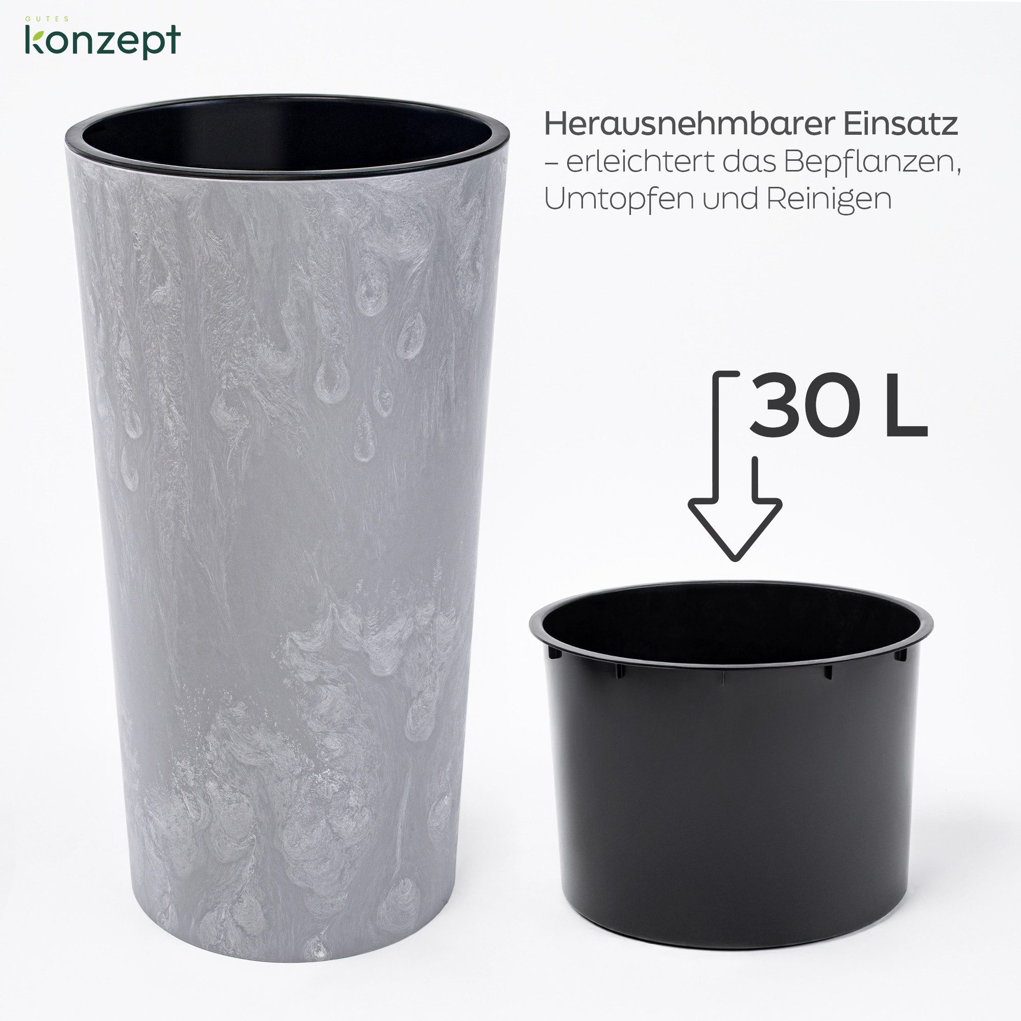 KONZEPT Blumentopf mit Einsatz Hoch 75cm in Beton Optik, für Außenbereich, Modernes Design, UV-beständig, keine scharfen Kanten, bruchfest – Bild 5 von 5