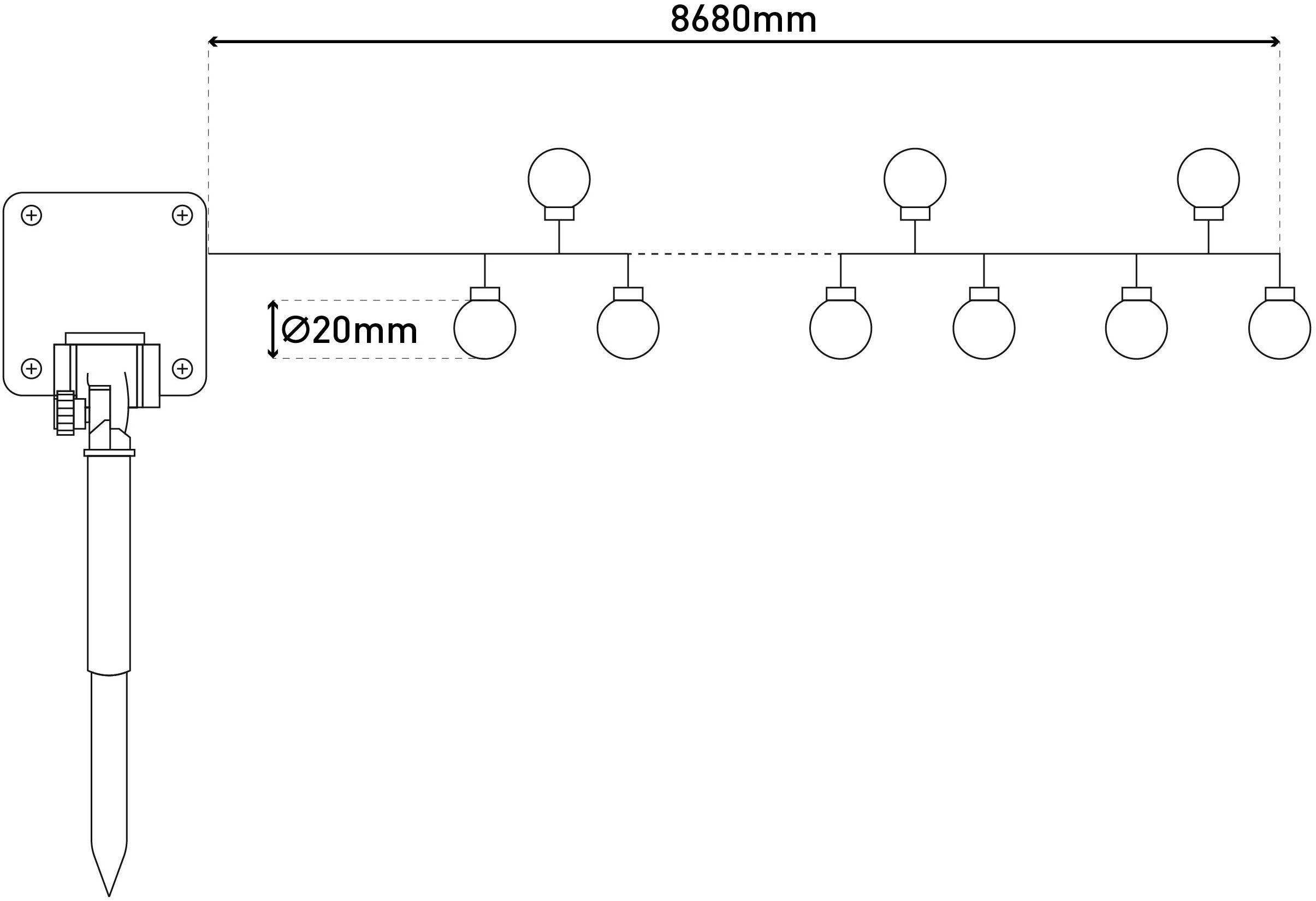 näve LED-Lichterkette Becul, 50-flammig, Solar, 50 Leuchtkugeln, 8 Leuchtmodi per Fernbedienung inkl., Timer