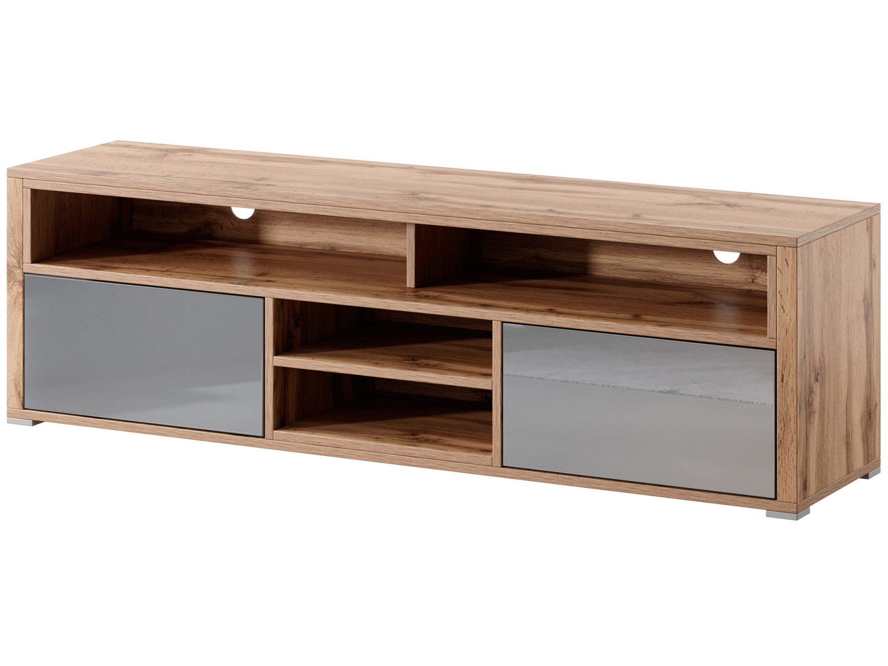 Beautysofa TV-Schrank BELLA mit 2 Klappen und 3 offenen Fächern (TV Schrank Wotan mit Schwarz Hochglanz oder Grau Hochglanz, TV-Lowboard mit LED-Beleuchtung) Breite: 137 cm