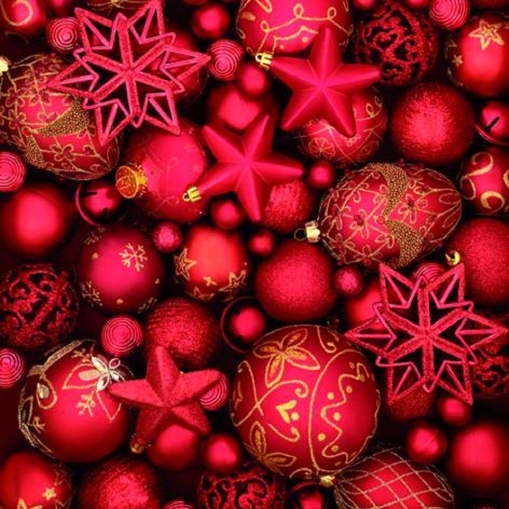Linoows Papierserviette 20 Салфетки Weihnachten, Rote Weihnachtskugeln und Sterne, (Packung), Motiv Weihnachten, Rote Weihnachtskugeln und Sterne