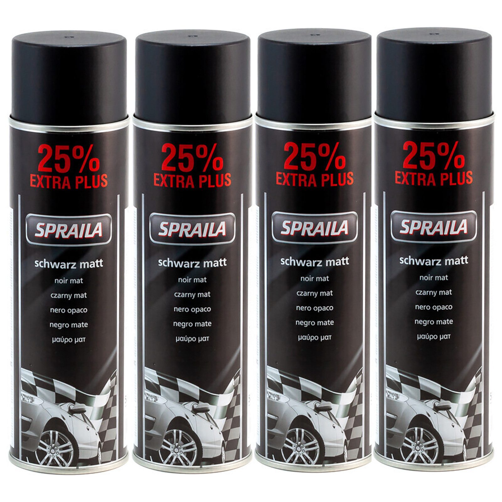 belton Sprühlack 4 x Auto Lackspray Dose Spraila Schwarz Matt 500ml