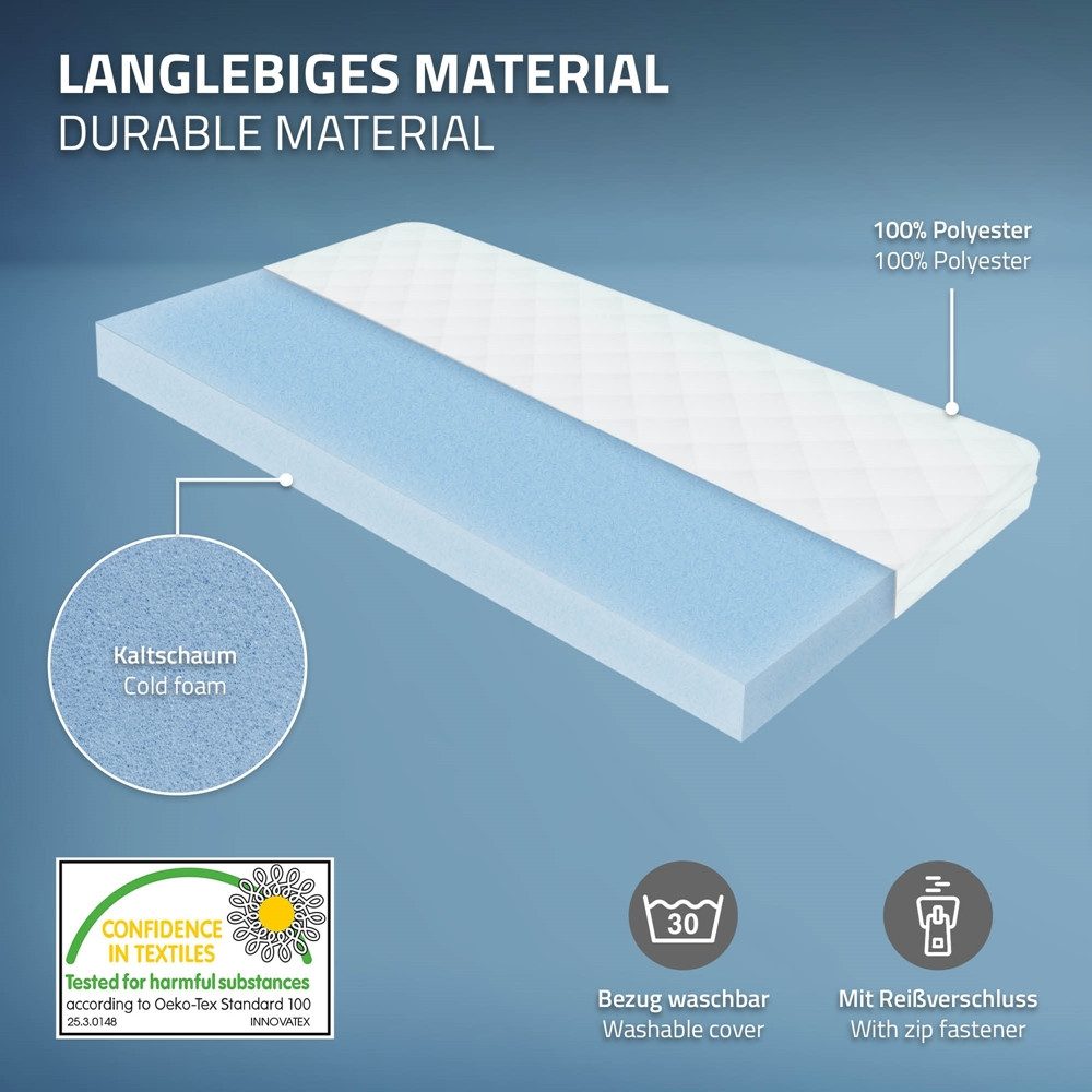 Kaltschaummatratze Juniormatratze Kindermatratze mit Reißverschluss und waschbarem Bezug, ML-DESIGN, 10 cm hoch, atmungsaktiv Matratze 60x120x10cm Schadstoffgep – Bild 5 von 5