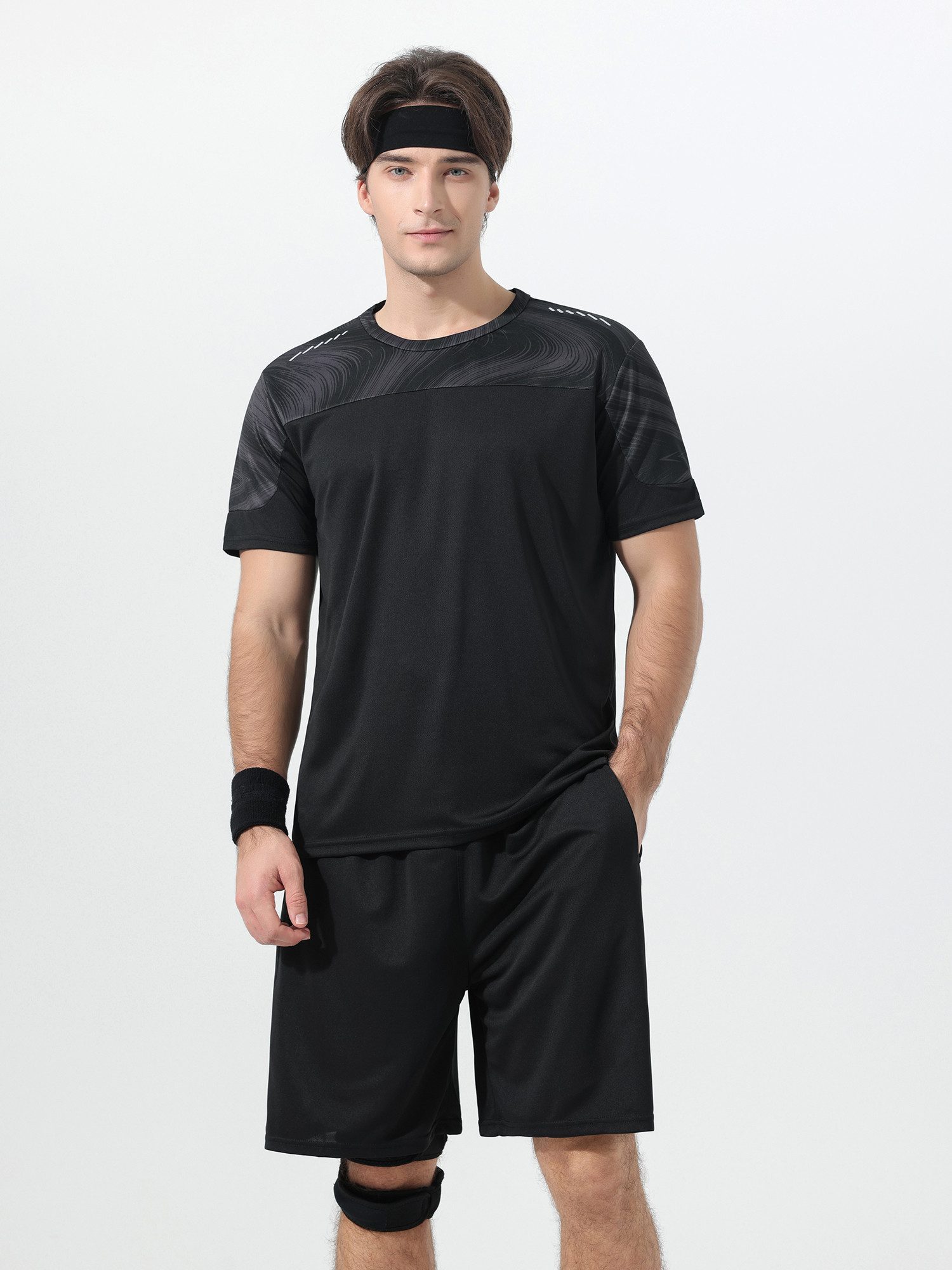 YOUTHUP Sportanzug, Herren Trainingsanzug Zweifarbig Kurzarm-Shirt und Shorts – Bild 4 von 5