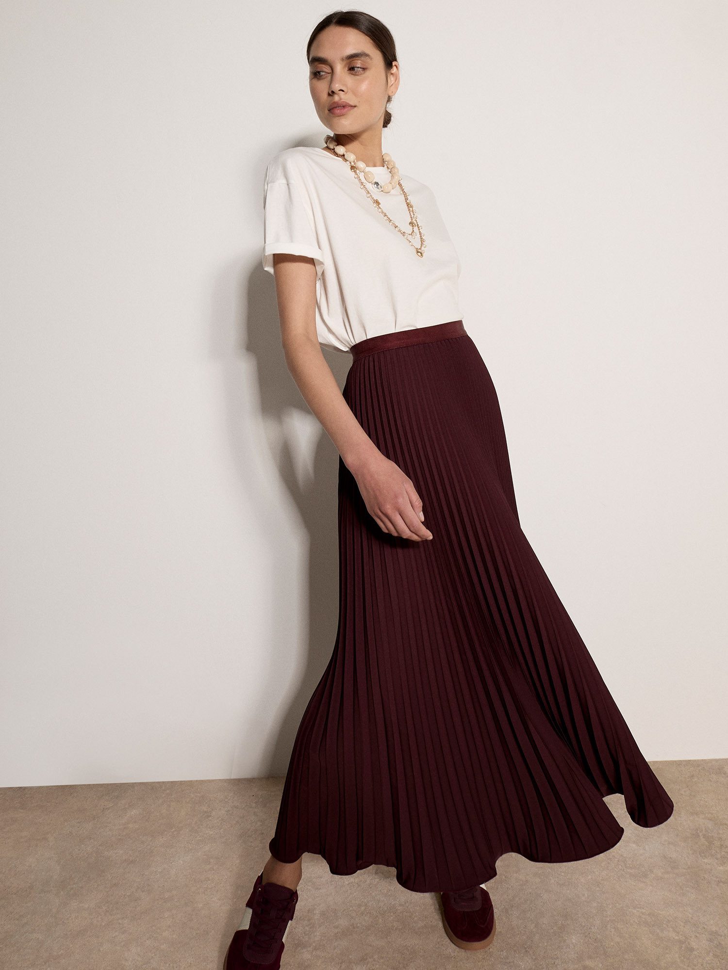 Apricot Maxirock Langer Rock aus Satin mit Plissee