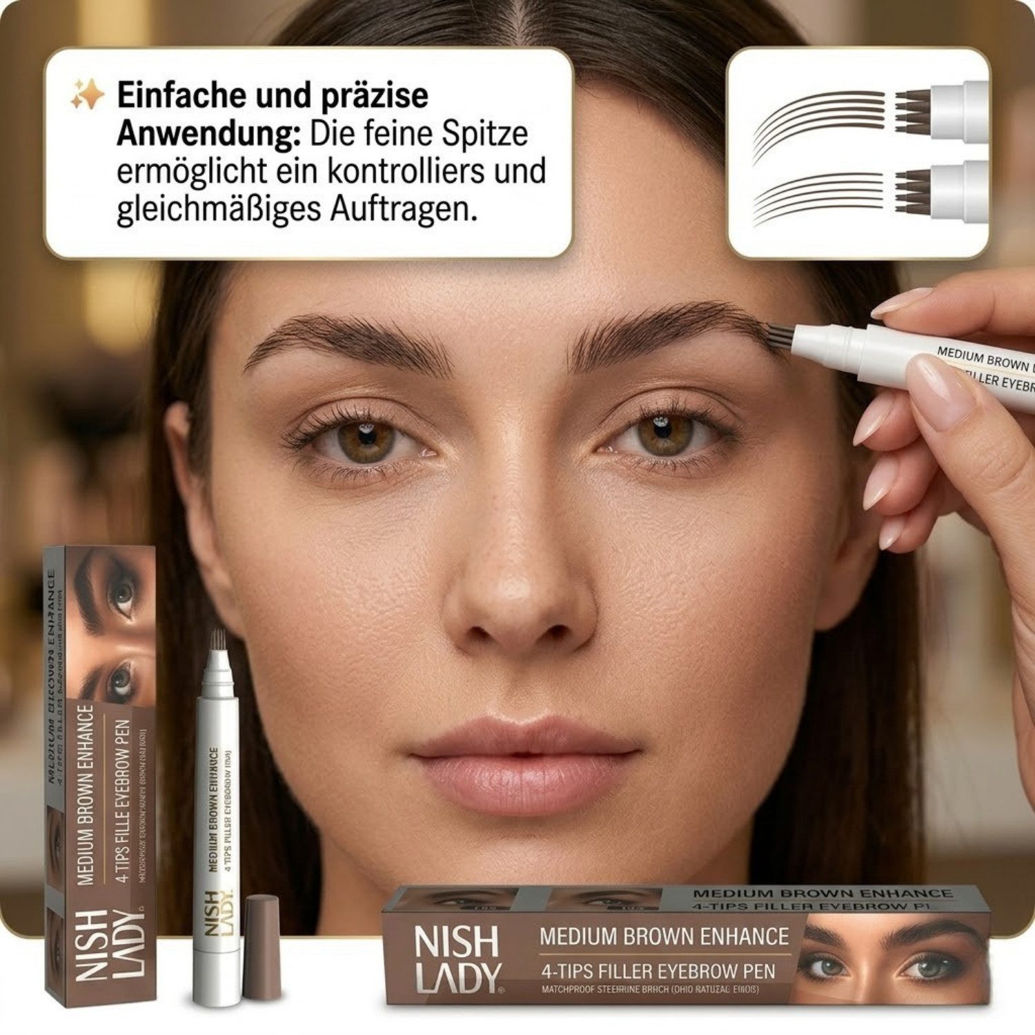 Nishlady Augenbrauen-Farbe Nishlady 4-Tips Augenbrauenstift – 3 Farben