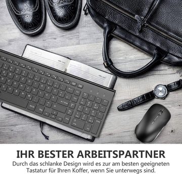 J JOYACCESS 2.4G Kabellose QWERTZ Deutsches Layout Tastatur- und Maus-Set, mit 2400DPI Funkmaus Wiederaufladbar Kombi für PC, Laptop Smart TV