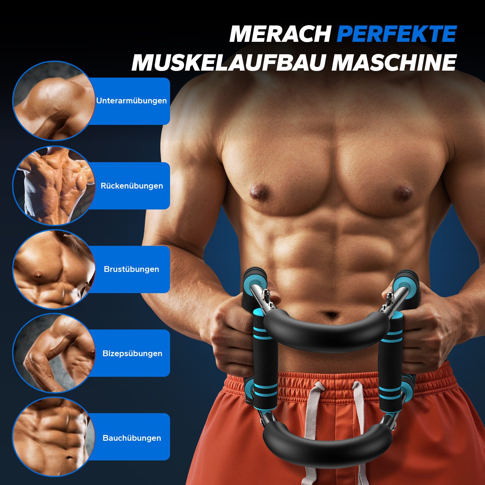 MERACH Handmuskeltrainer Armtrainer, Kraft-Twister U-Form, verstellbar 27-50kg professionell (Multifunktionales Krafttraining-Set für Ganzkörper Muskelaufbau, ergonomische Schaumstoffgriffe, für Arme Brust Schultern und Rücken), Abnehmbares Design für Zuhause, Büro und Reise kompakt tragbar