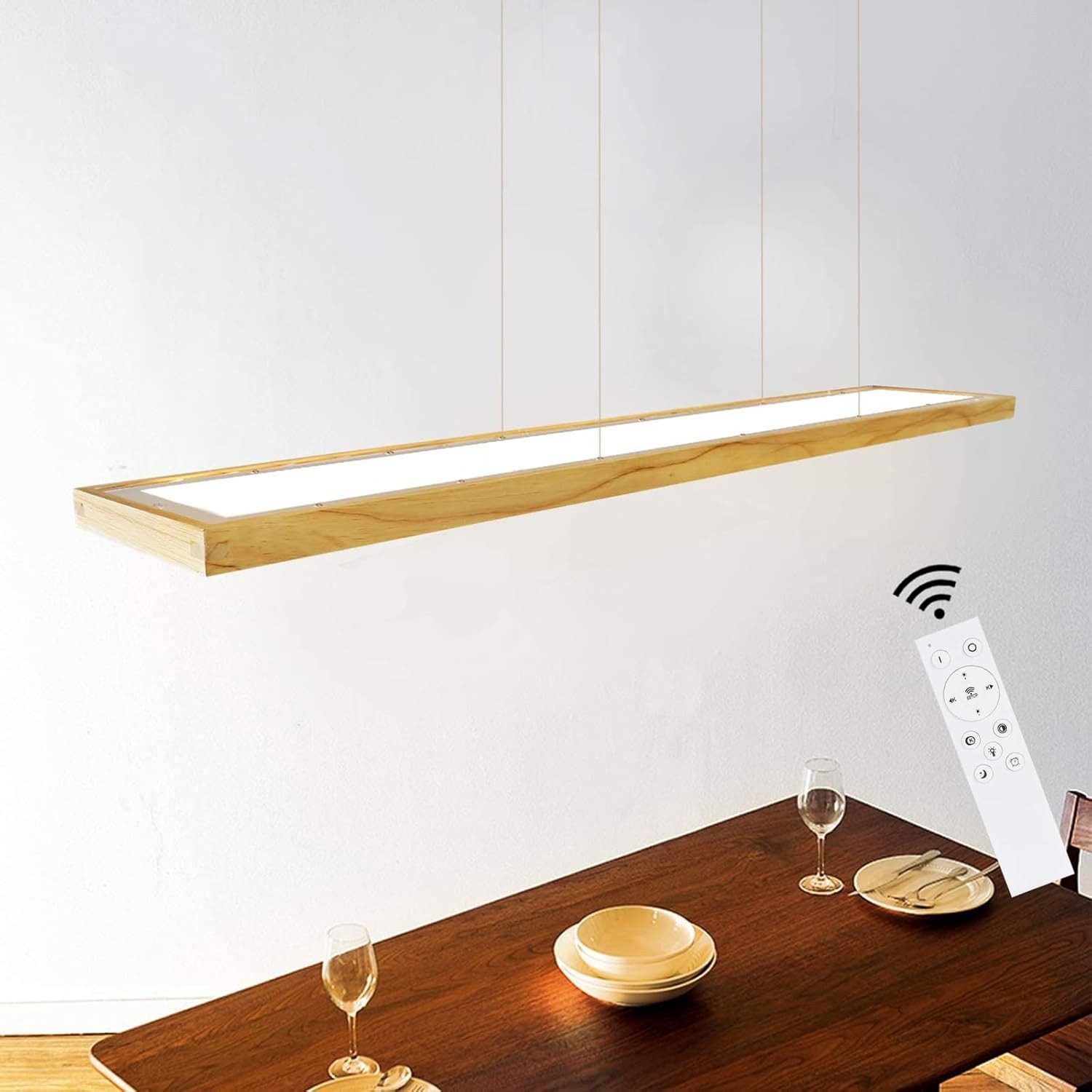 ZMH LED Pendelleuchte aus Massivholz, 100 cm, 40 W, dimmbar mit Fernbedienung, LED fest integriert, warmweiß, kaltweiß, höhenverstellbar bis 150 cm, für Esstisch, Wohnzimmer und Büro