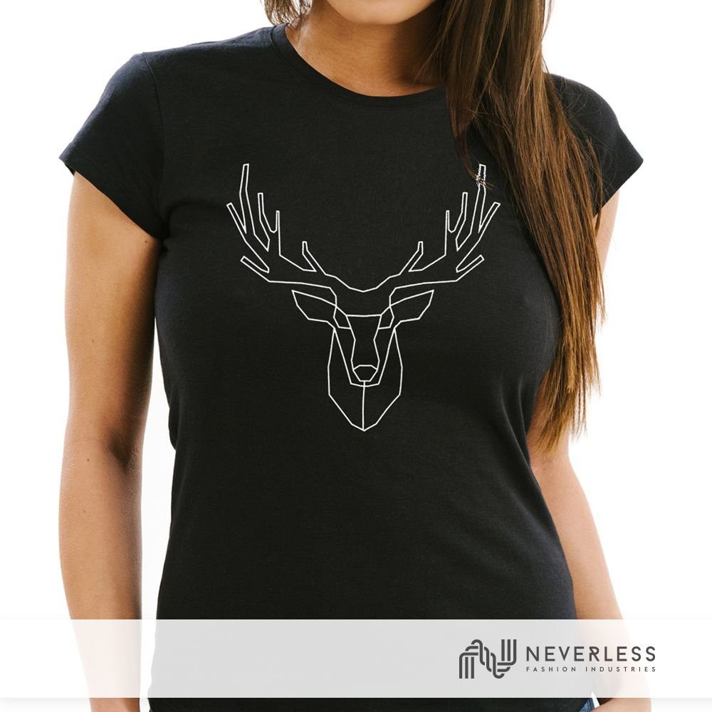 Neverless Print-Shirt Damen T-Shirt Hirsch Polygon Geweih Geometrisch Formen Slim Fit mit Print – Bild 4 von 4