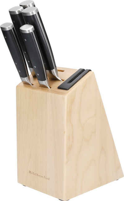 KitchenAid Messerblock Gourmet (5tlg), Messer japanischer Stahl, integrierter Messerschärfer, Birkenholzblock