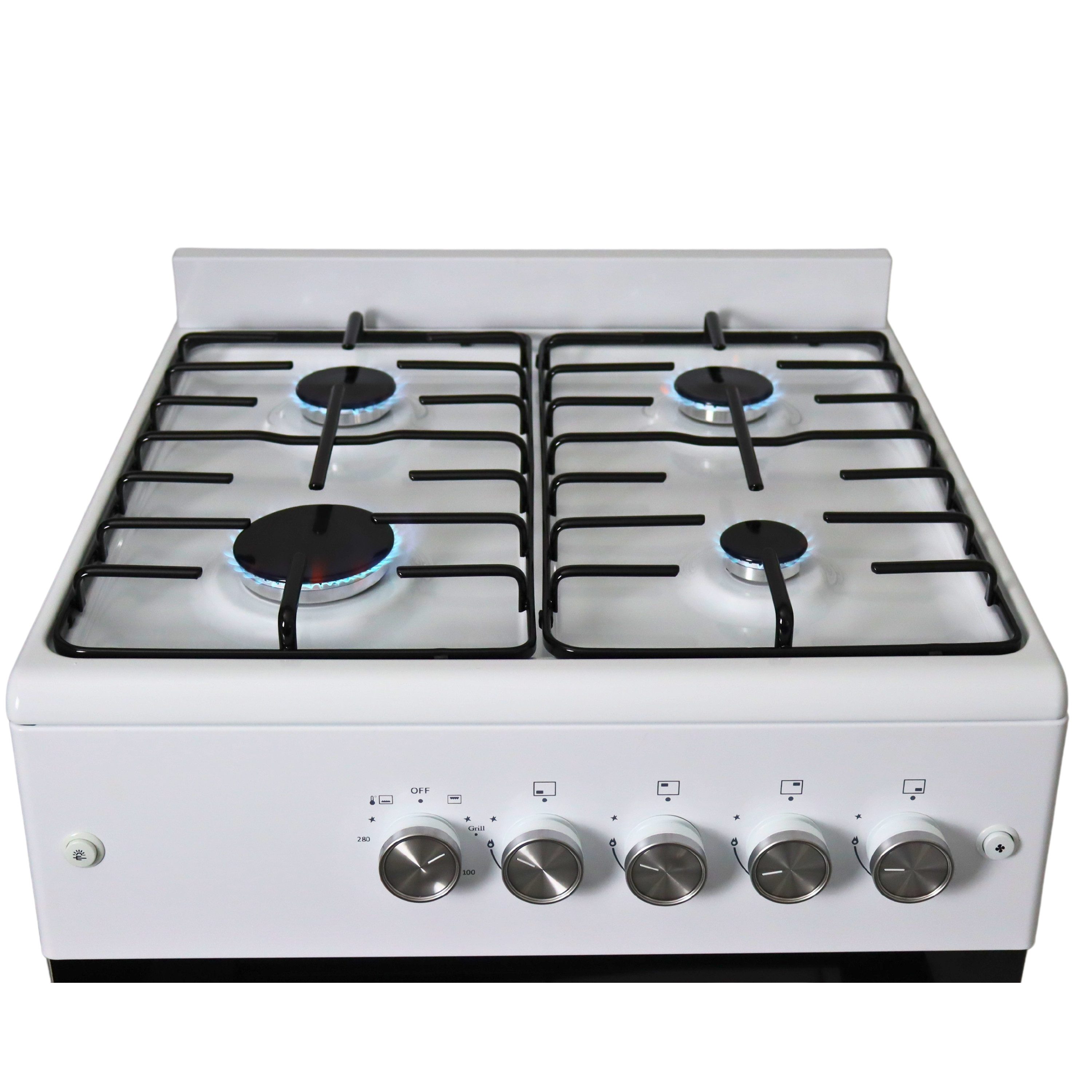 Gasline Gas-Standherd Gasbackofen mit Thermostat SHGG6060FG, weiß, Vollzündsicherung, 60 cm Breit, Grill, Umluft, LPG/Erdgas