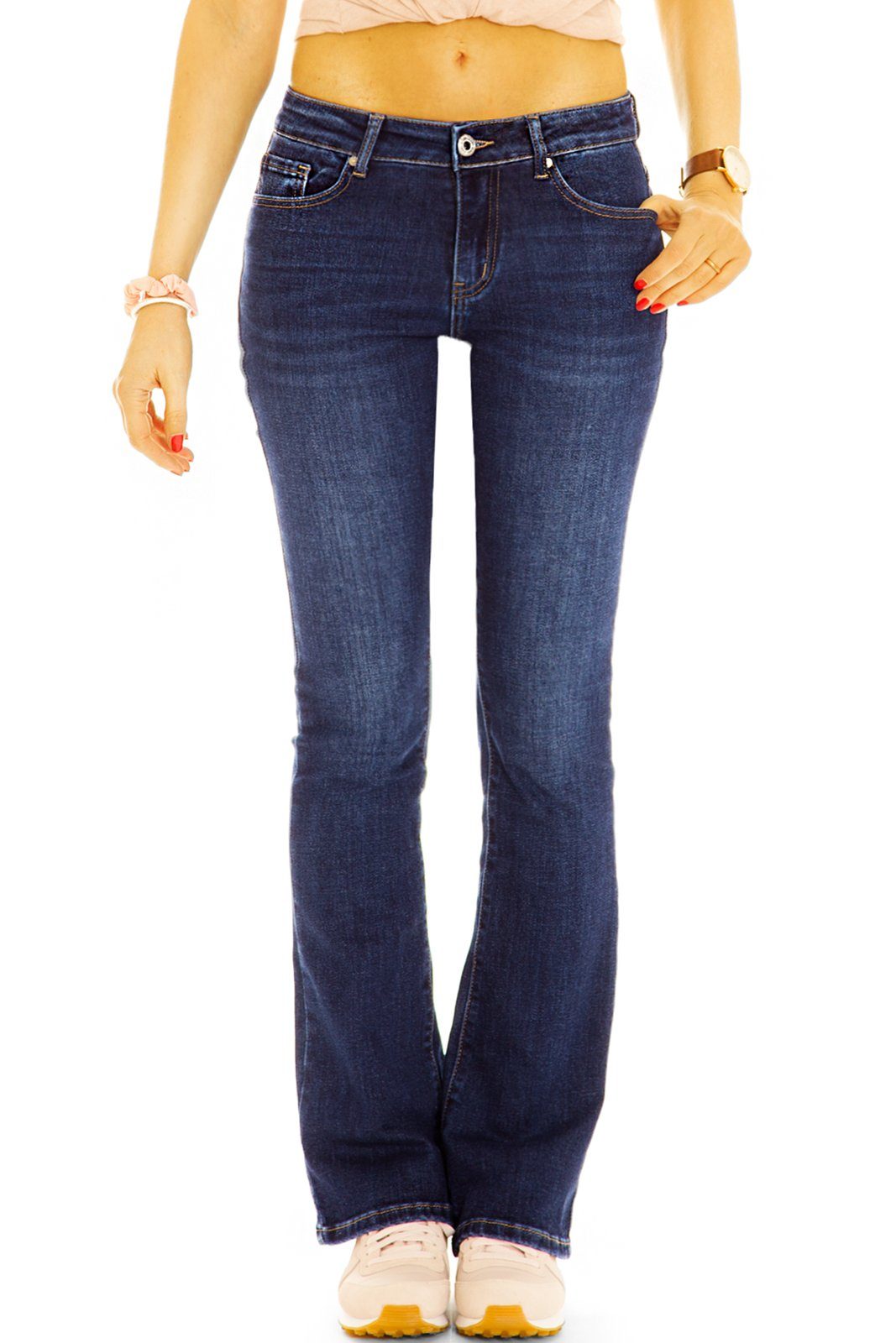 be styled Schlagjeans Low Rise Damen Boot Cut Hüftjeans Schlag Jeans Hose - j2g-1 mit Stretch-Anteil