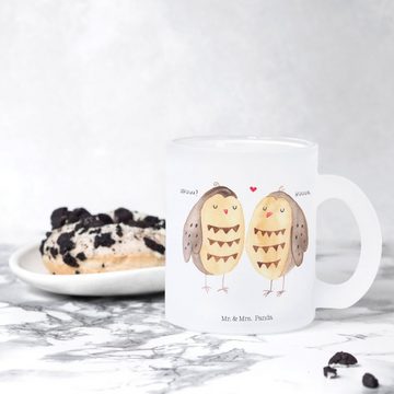 Mr. & Mrs. Panda Teeglas Eulen Liebe - Transparent - Geschenk, Liebesgeschenk, Teetasse, Tasse, Premium Glas, Satinierte Oberfläche