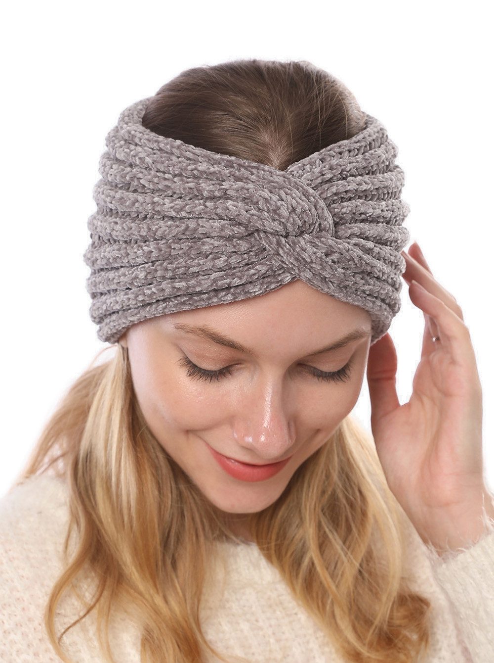 axy Haarband Damen Strick Stirnband mit Twist Knoten HBW3, Strick Winter Stirnband Hairband