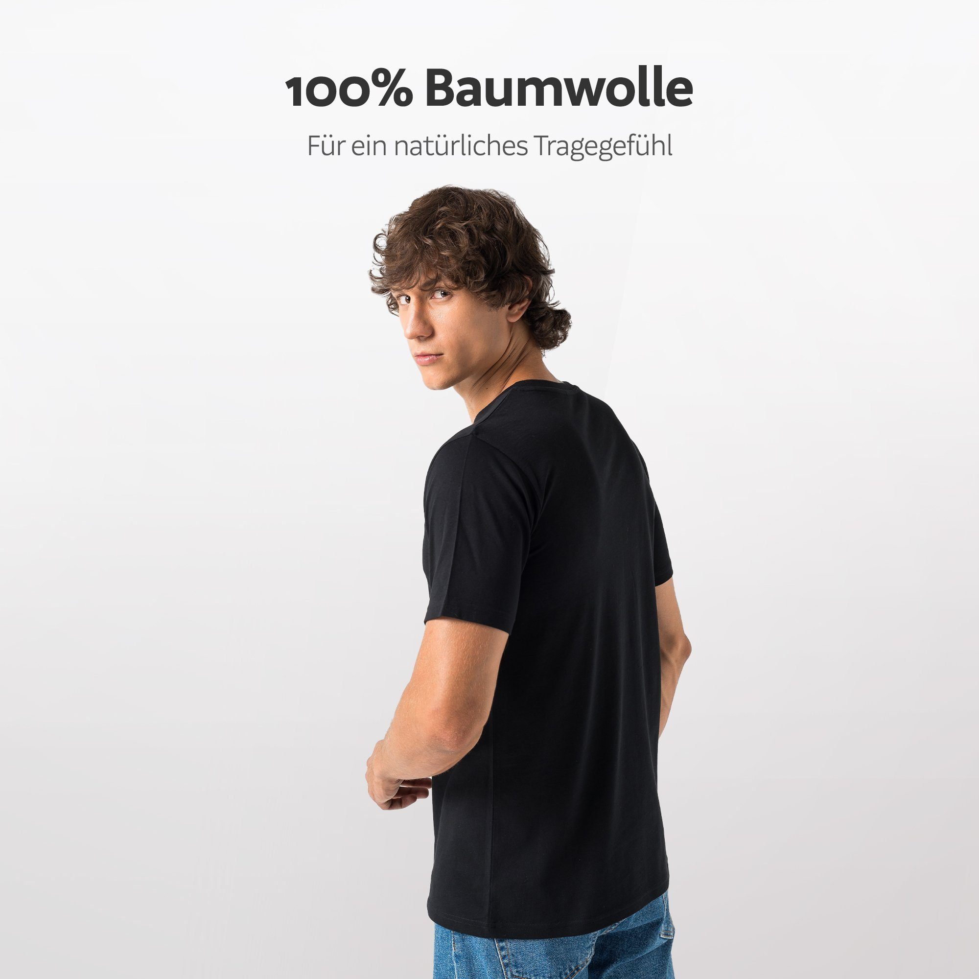 & Fit 1x Männer Unifarbe Schwarz Basic 3er-Pack) Blau 1x Regular T-Shirt Son Set + in Baumwolle 100% Burnell Grau 1x aus (Packung, Herren (S-5XL) + Tshirt 3-tlg.,