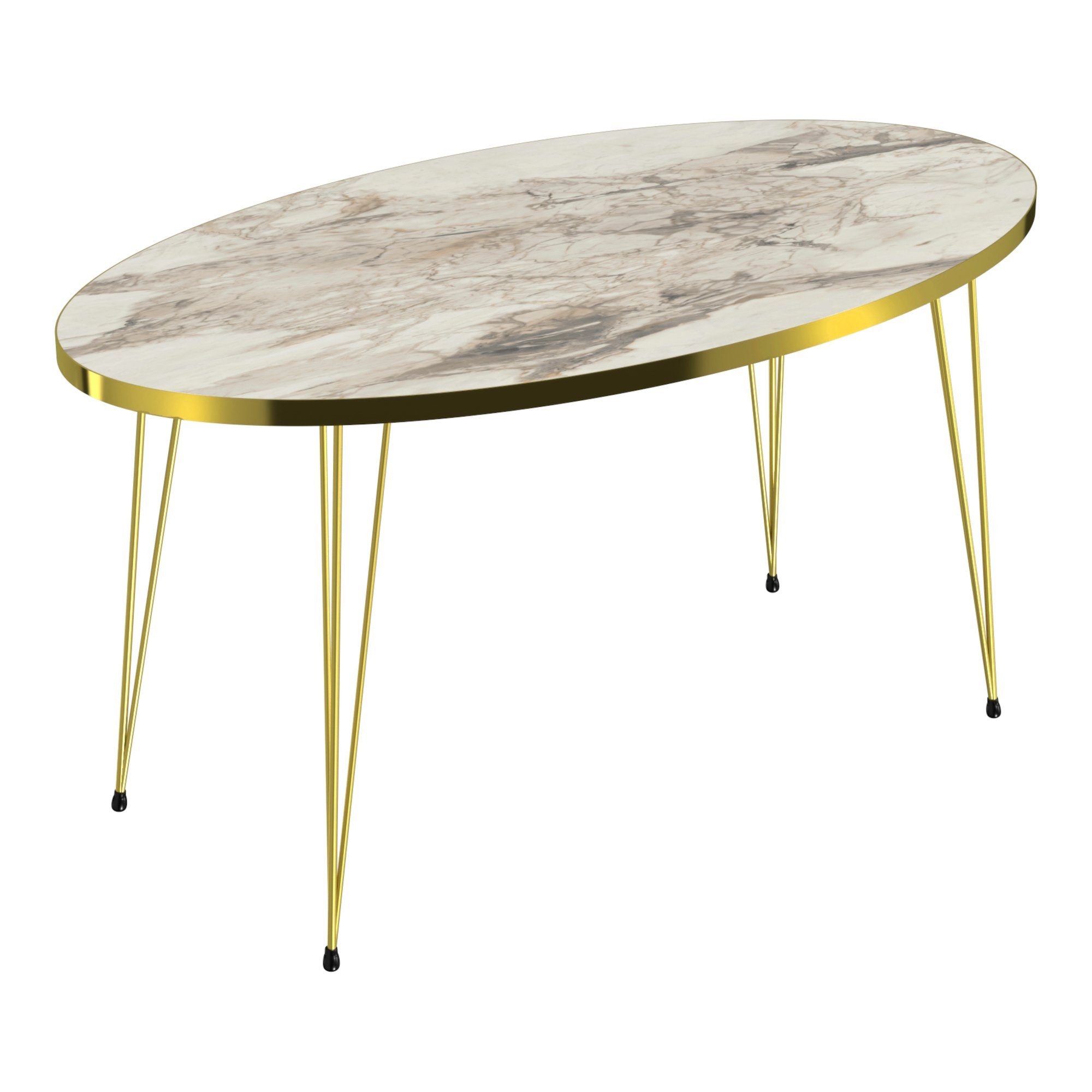 en.casa Couchtisch, »Skævinge« Sofatisch oval 43 x 90 x 50 cm Marmor, weiß / Gold