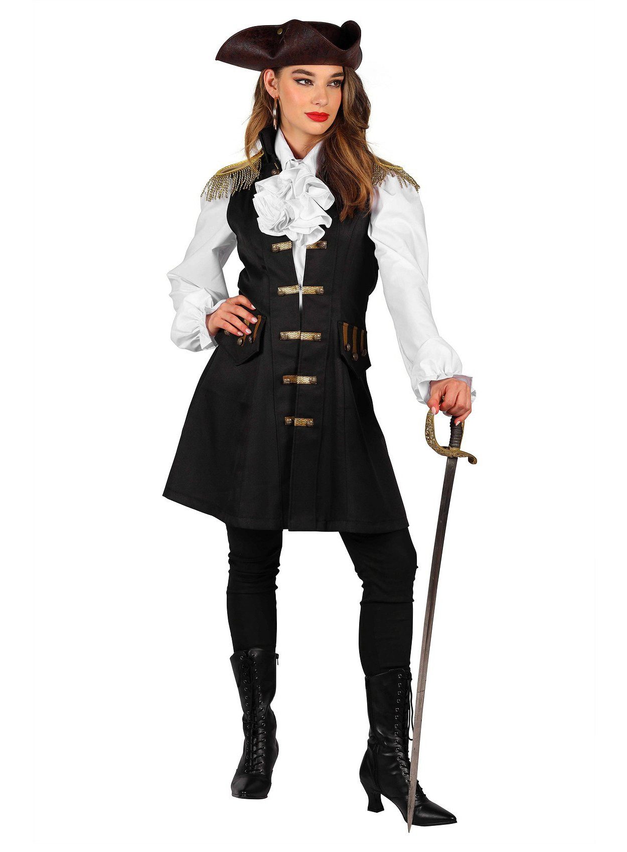 thetru Piraten-Kostüm Piratenweste mit Epauletten für Damen, Die luftige Alternative für alle, denen eine Piratenjacke zu warm ist