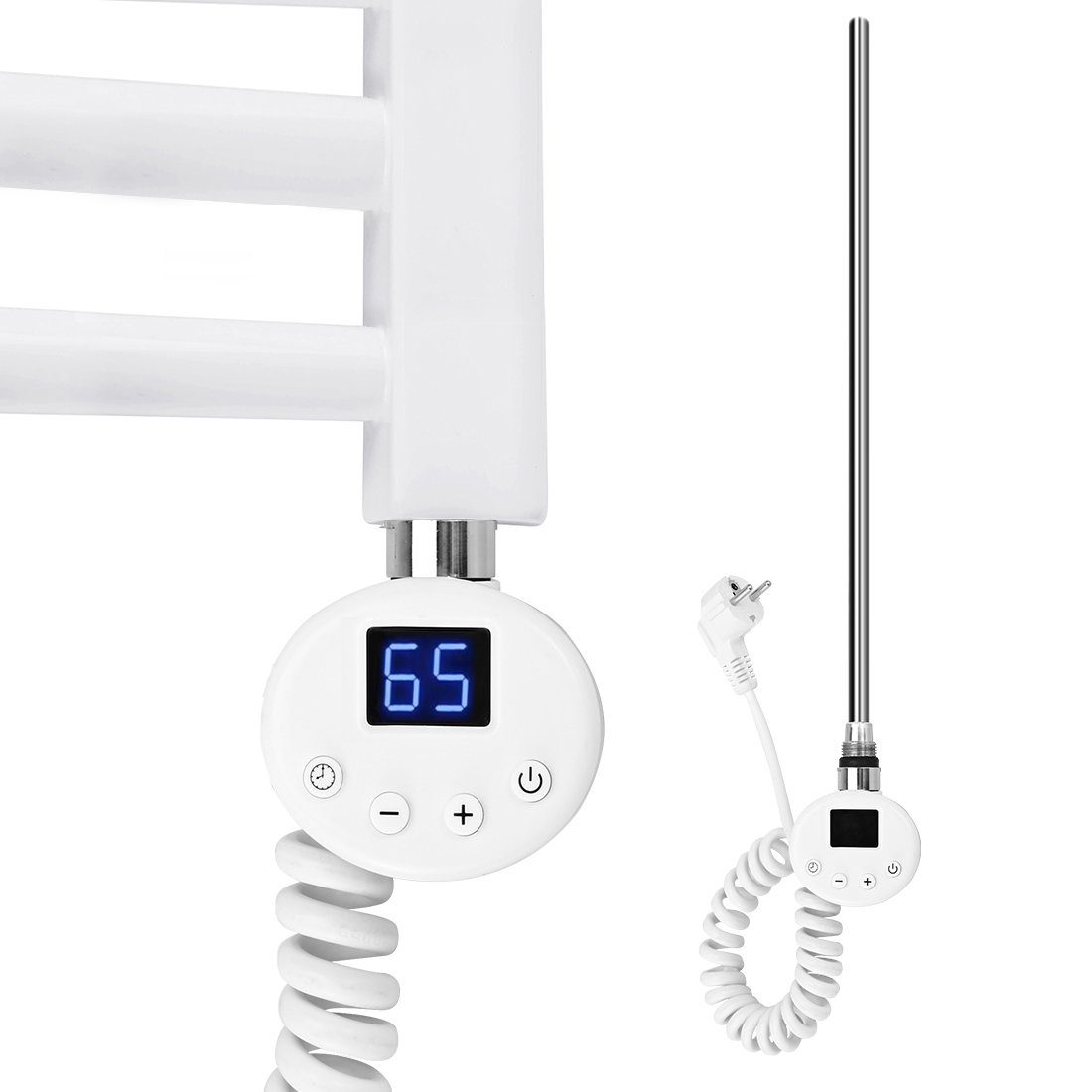 S'AFIELINA für Heizstab Badheizkörper, Weiß mit Edelstahl digitalem Thermostat Heizpatrone