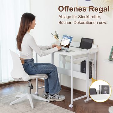 UEV Schreibtisch klappbar,Computertisch für Homeoffice (Bürotisch,Faltbar Tisch,Platzsparend,klapptisch mit Rollen und Regal)