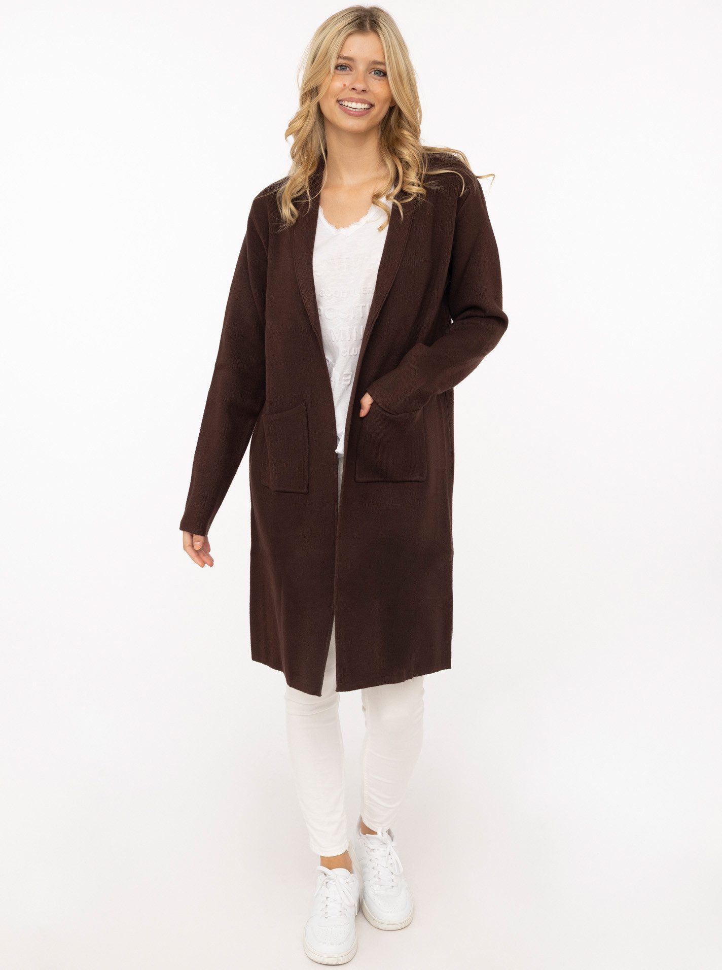Zwillingsherz Cardigan "Jessi" mit Kragen, Langarm, aufgesetzte Taschen, ohne Verschluss, knielang