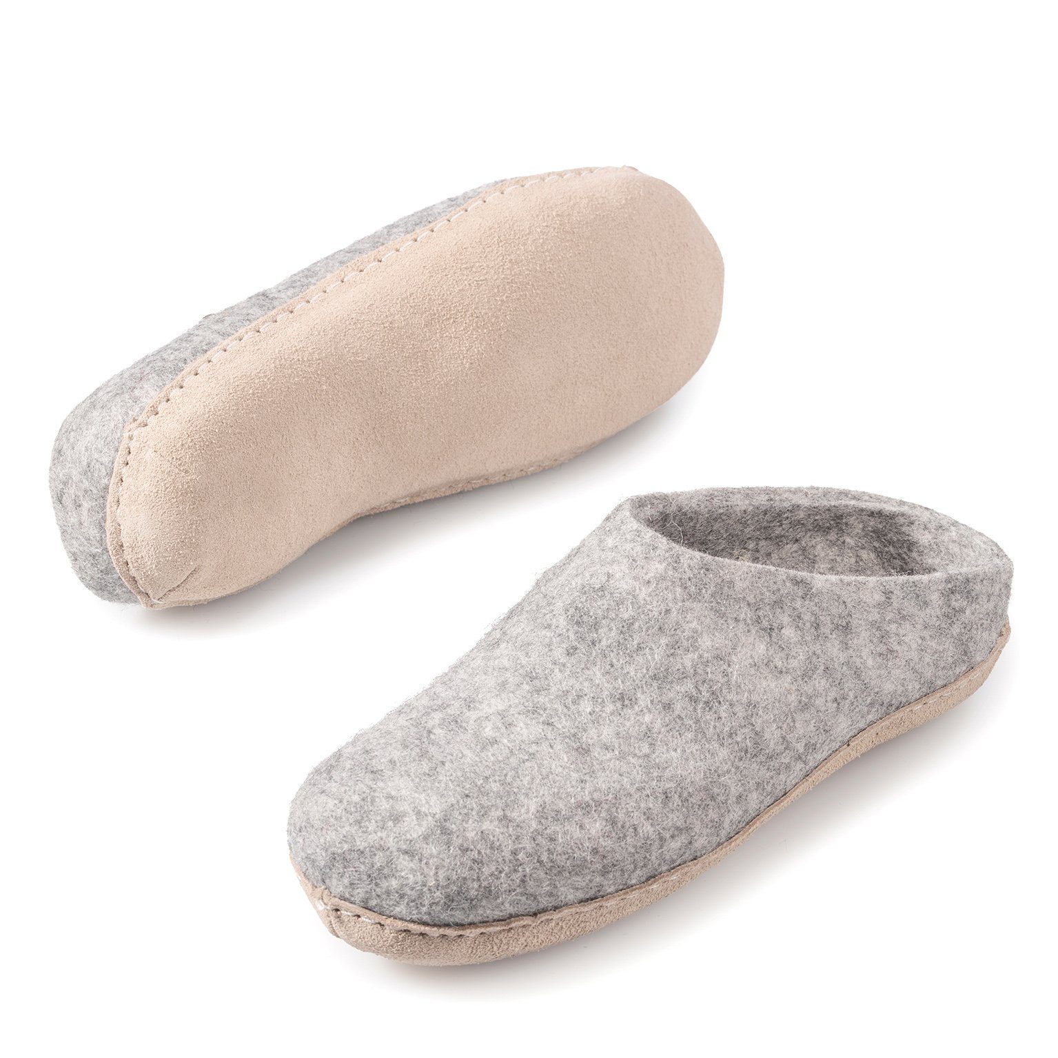 naturling Filz Damen Pantoffel Hausschuh (mit bequemer) Ledersohle