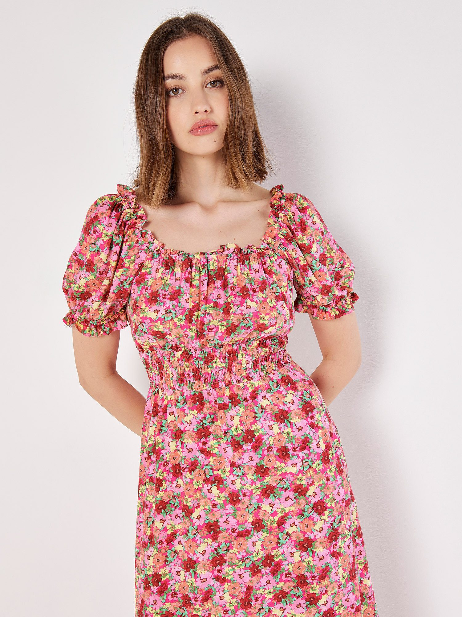 Apricot Druckkleid Floral Short Sleeve Milkmaid günstig online kaufen