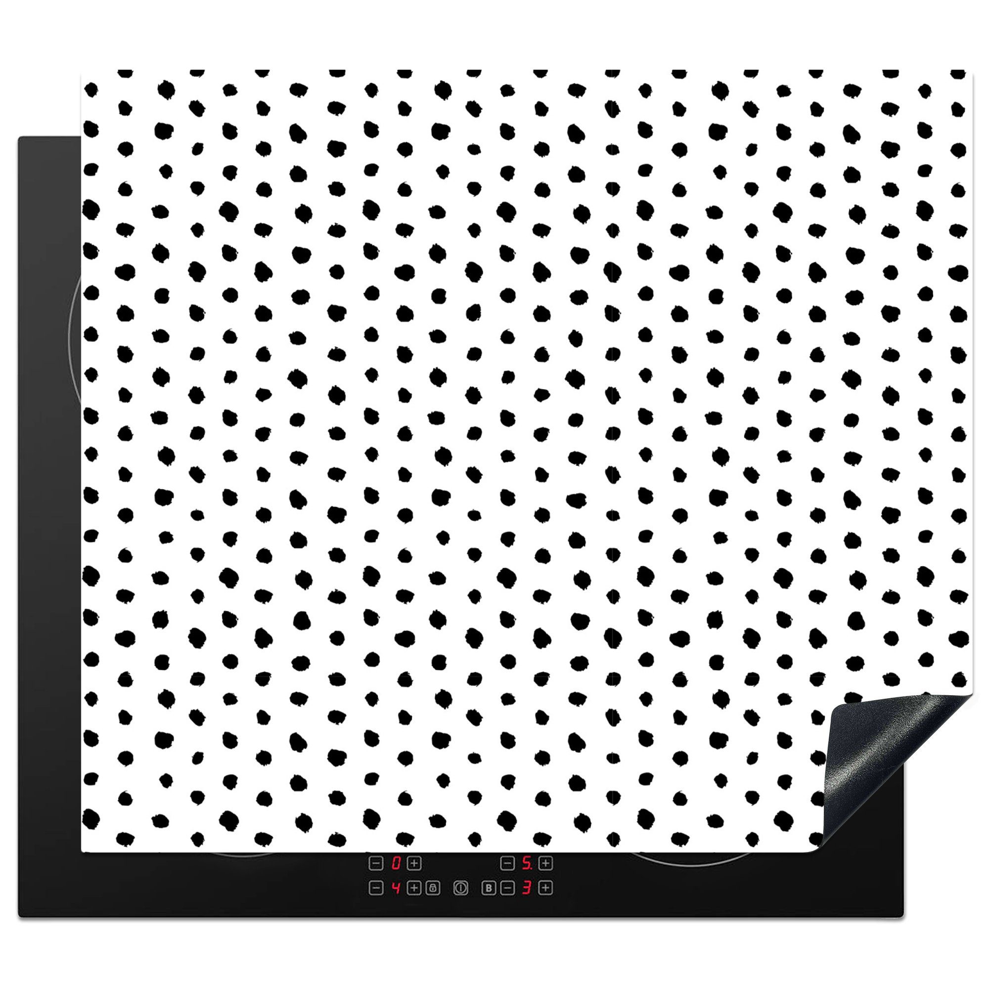 Schwarz Vinyl, 57x51 cm, tlg), Induktionsschutz, Induktionskochfeld, - MuchoWow Ceranfeldabdeckung Herdblende-/Abdeckplatte - Polka Muster, Weiß (1 dots -