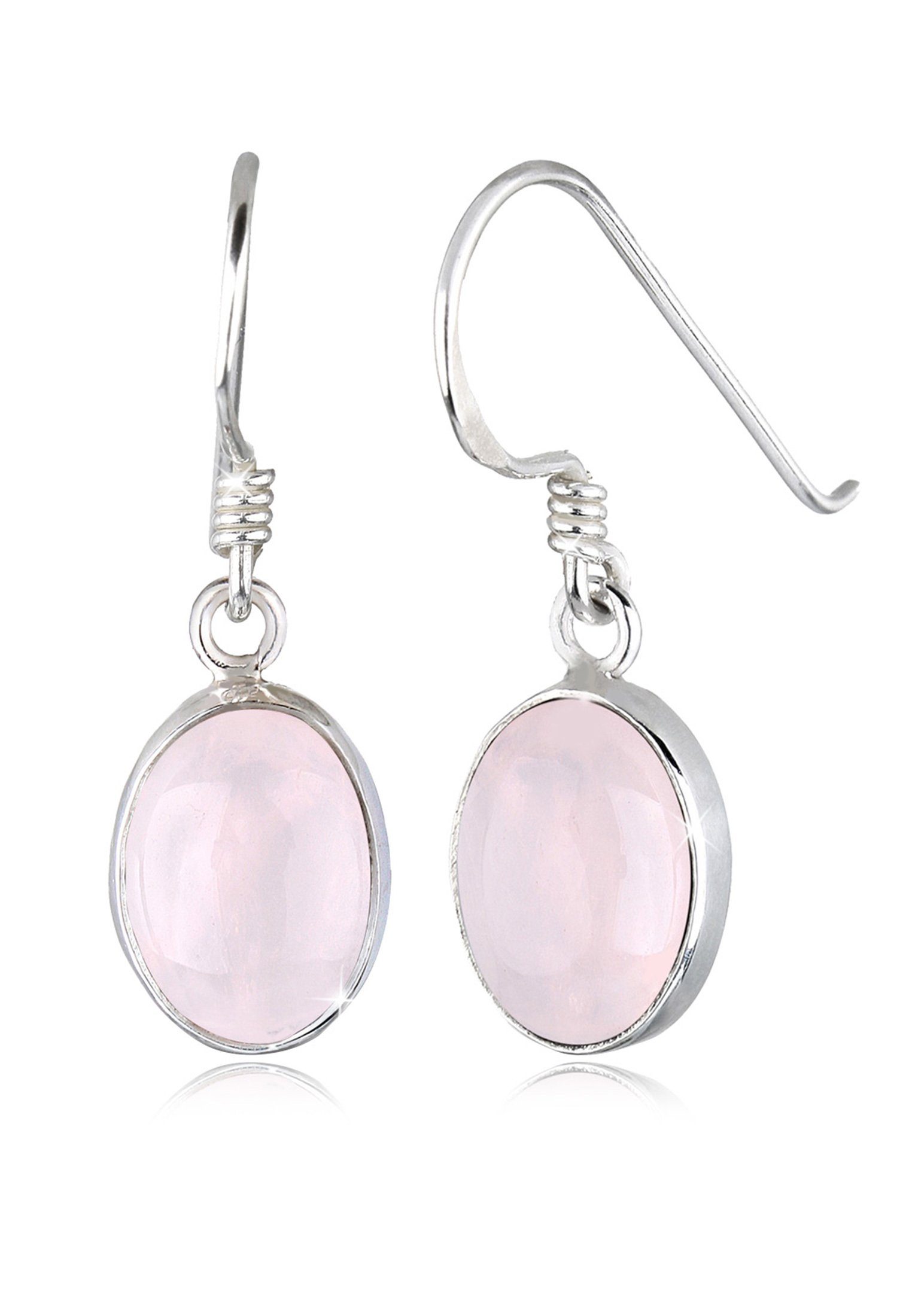 Paar Ohrhänger Rosenquarz Basic Elegant Oval 925 Silber