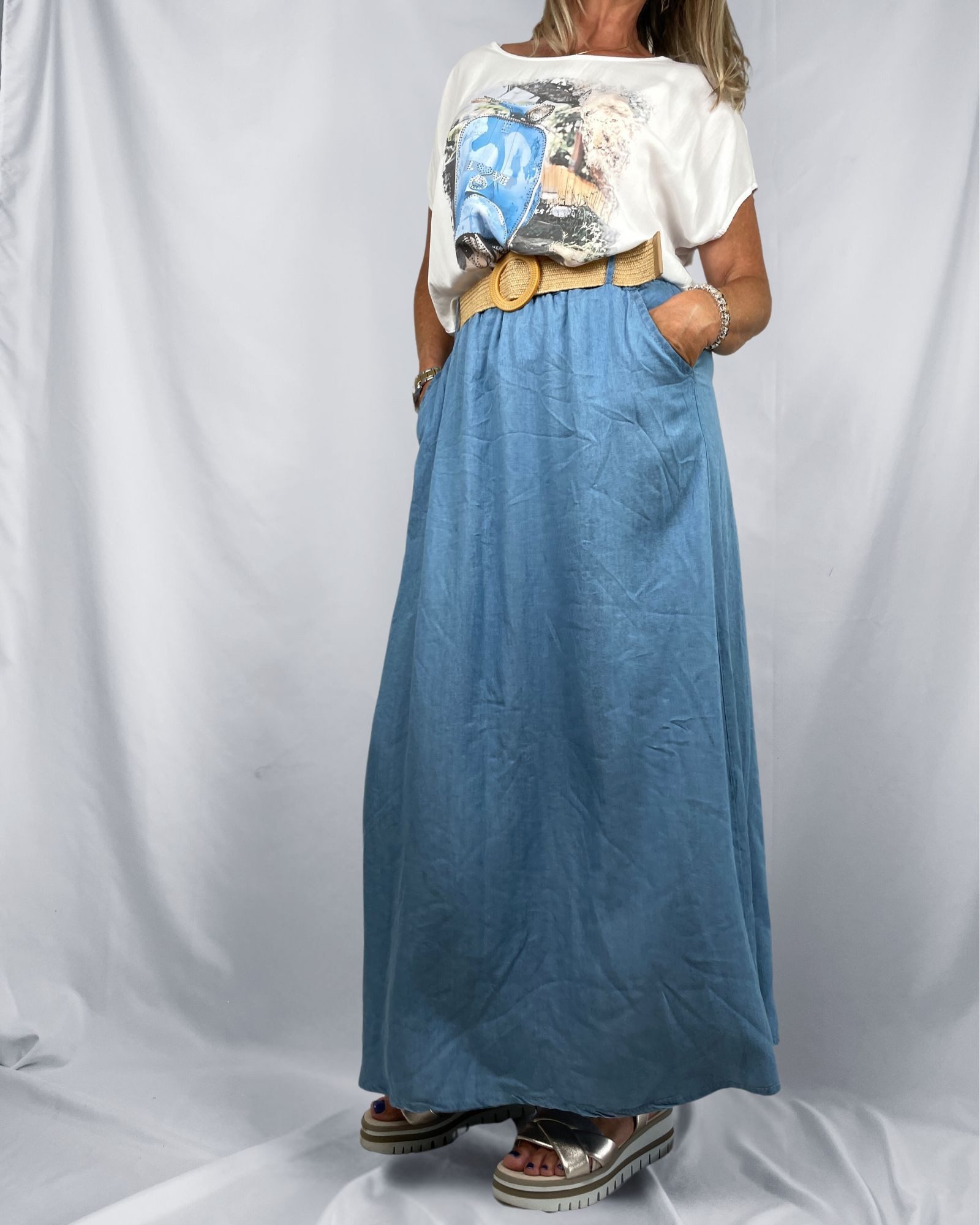 ITALY VIBES Maxirock - FABIOLA - Rock - Maxirock - mit Gürtel - ONE SIZE passt hier Gr. S - L