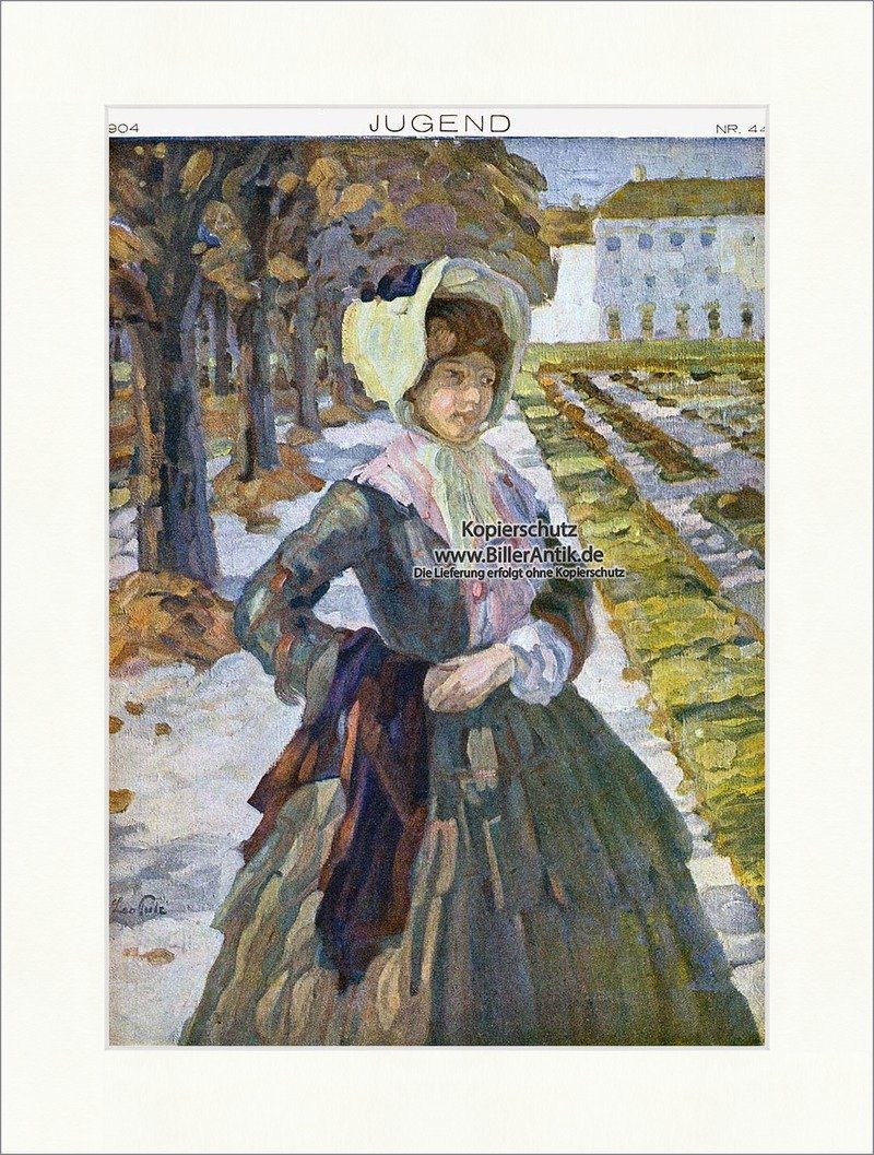 Kunstdruck Titelseite der Nummer 44 von 1904 Leo Putz Frau Park Kleid Hirth Jugen, (1 St)