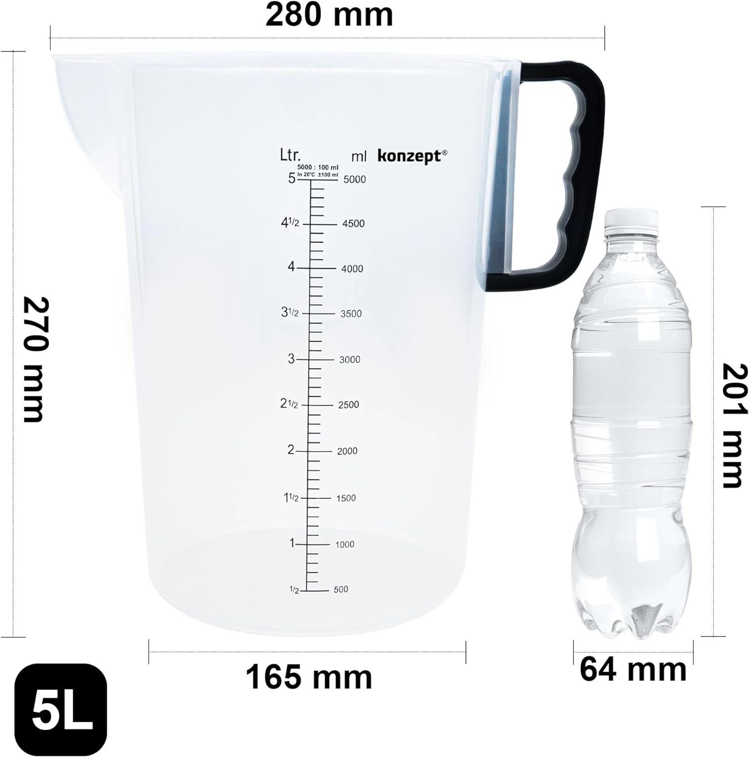 KONZEPT Messbecher Verschiedene Größen zur Wahl, (Litermaß, Kunststoff), Ideal für Küche, Garten, Werkstatt, Transparent – Bild 2 von 5