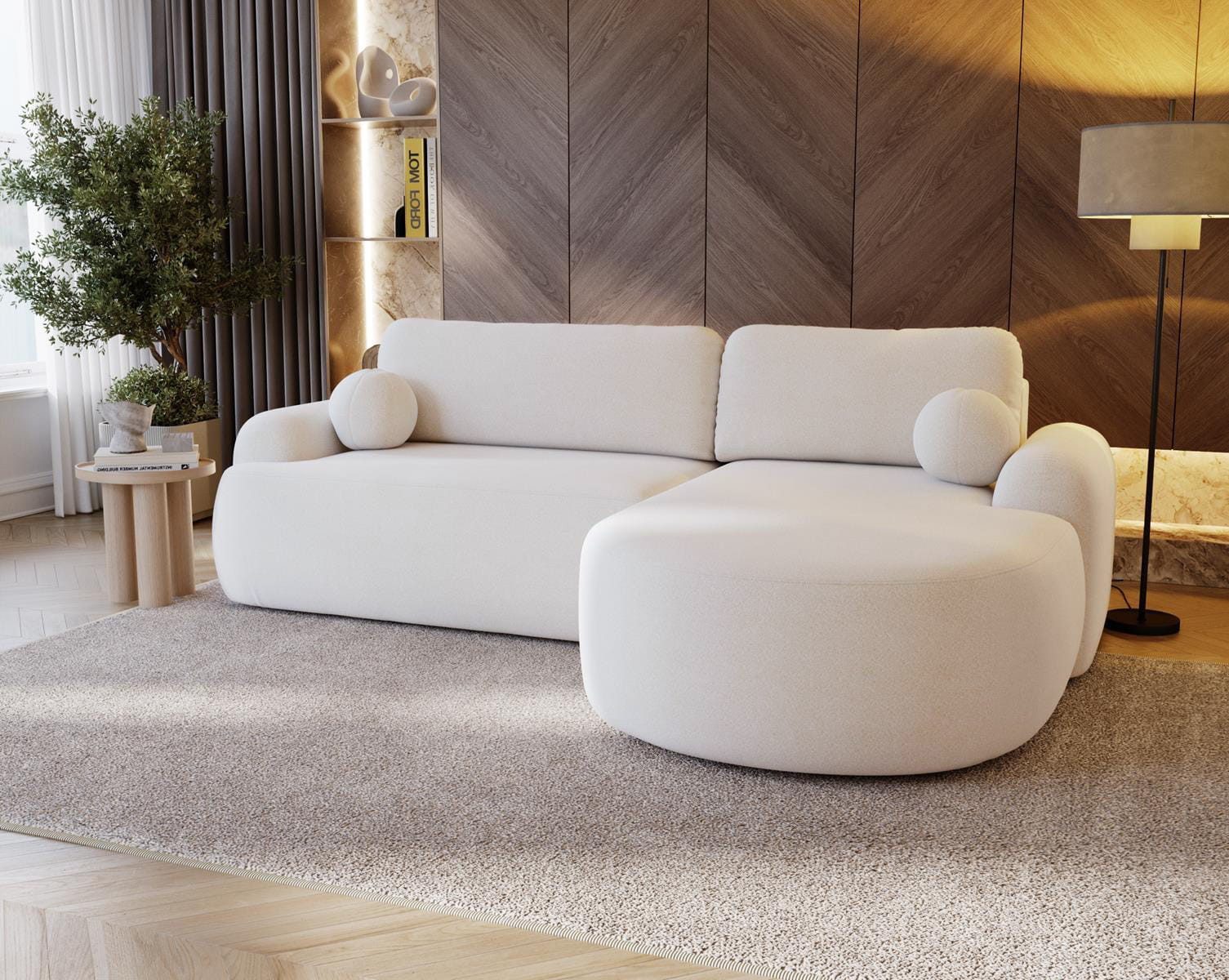 MOEBLO Ecksofa Olena, Stylvolles Design mit Rundungen, Schlaffunktion & praktischem Bettkasten für maximalen Komfort im Wohnzimmer, Eckcouch Wohnlandschaft Sofa mit Ottomane Eckgarnitur Polsterecke, (BxHxT): 248 x 86,5 x 174 cm