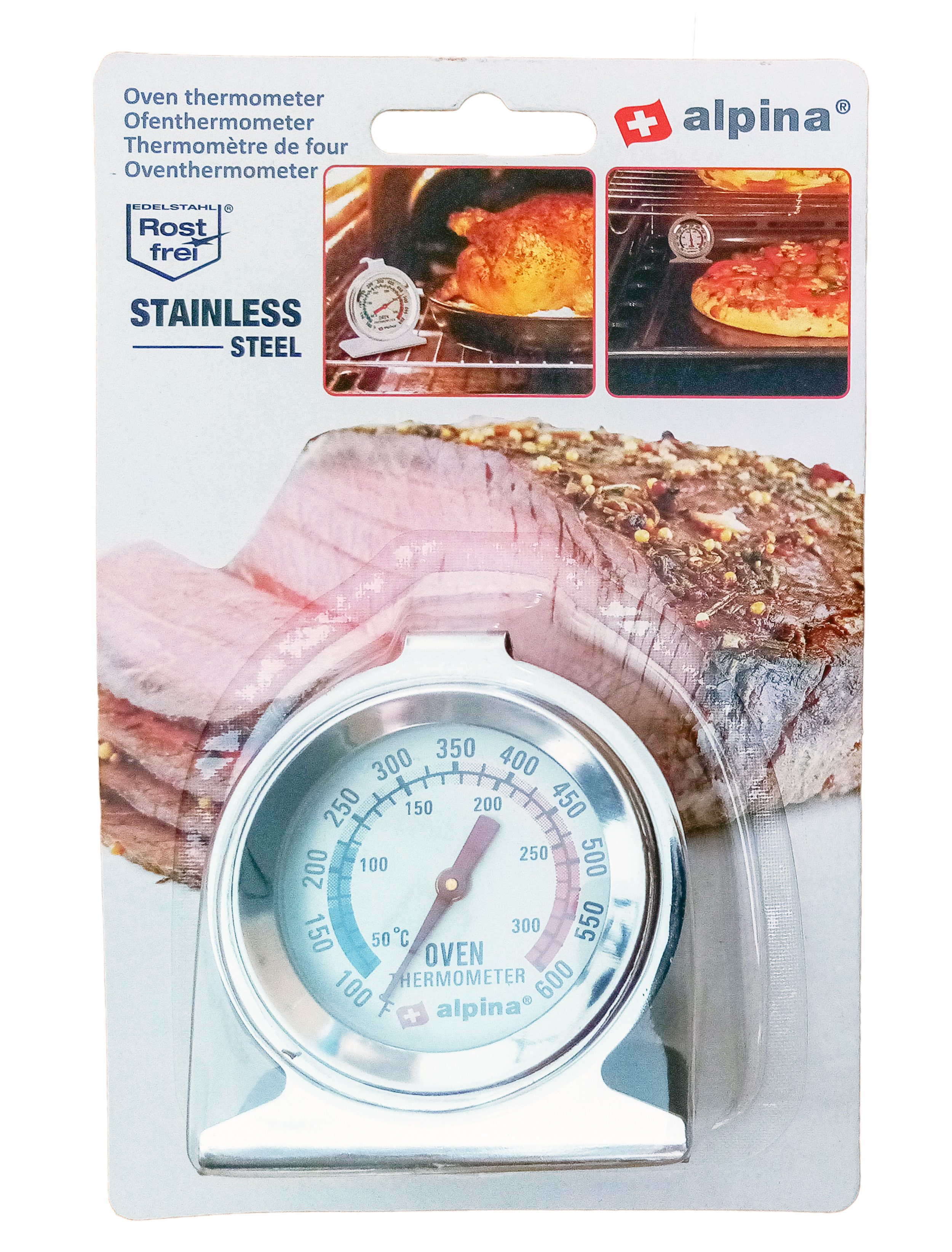 *Alpina* Backofenthermometer BACKOFENTHERMOMETER 300°C aus Edelstahl Bratofen Backofen 80, Brotofen Küchen Ofenthermometer Thermometer Grill Ofen