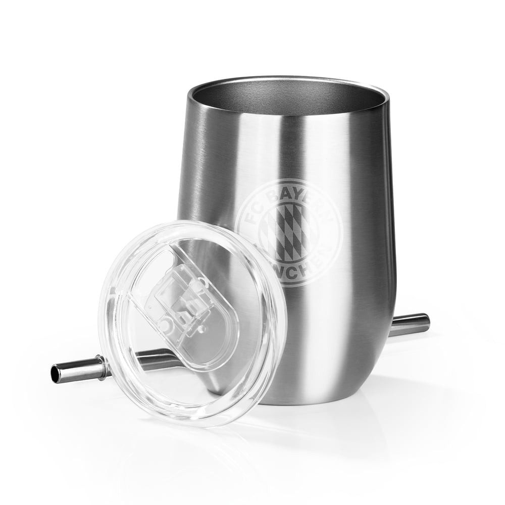 FC Bayern München Becher Edelstahl-Getränkebecher inkl. Trinkhalm - 350 ml, Edelstahl