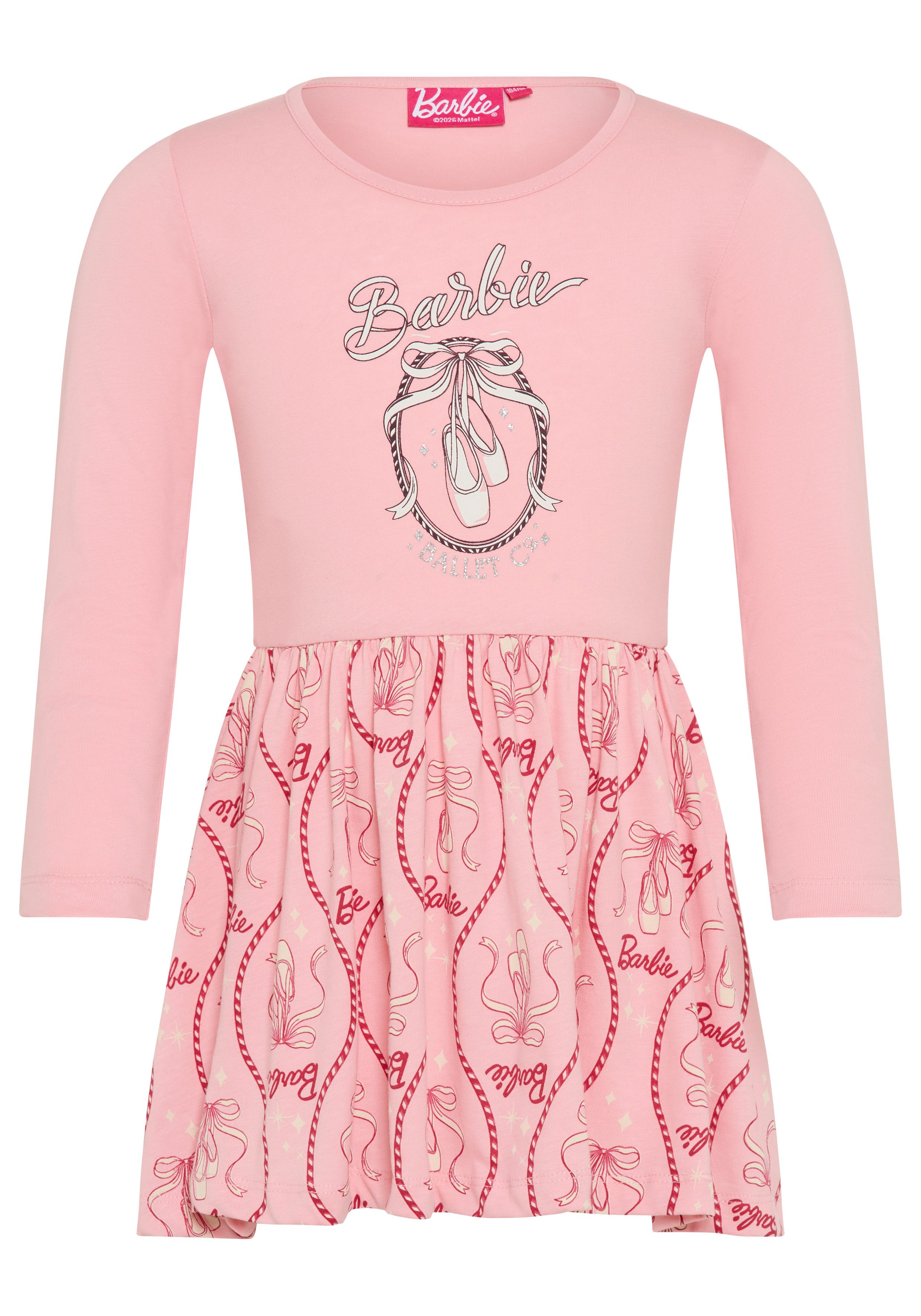 KIDSWORLD Jerseykleid BARBIE Glitzerdruck Kleid, Mattel BARBIE Nussknacker Shirtkleid mit Glitzerdruck, kniefrei – Bild 5 von 5