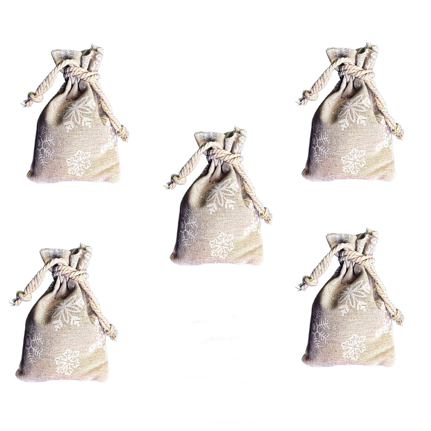 Alltagszauber befüllbarer Adventskalender 5 Leinensäckchen - Geschenkbeutel - Säckchen mit Schneeflocken (5-tlg), in 3 verschiedenen Größen erhältlich
