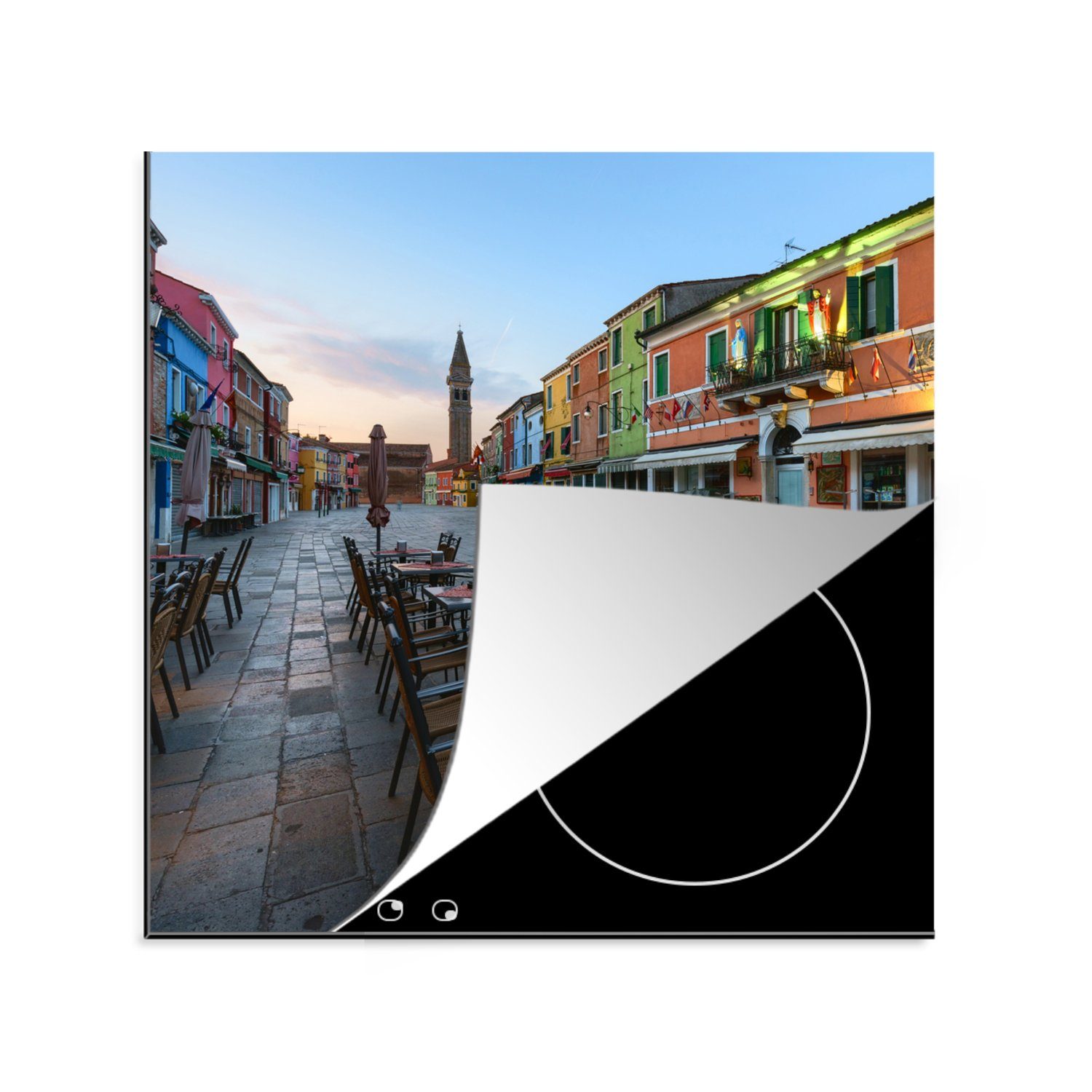 MuchoWow Herdblende-/Abdeckplatte Terrasse - Abend - Italien, Vinyl, (1 tlg), 78x78 cm, Ceranfeldabdeckung, Arbeitsplatte für küche