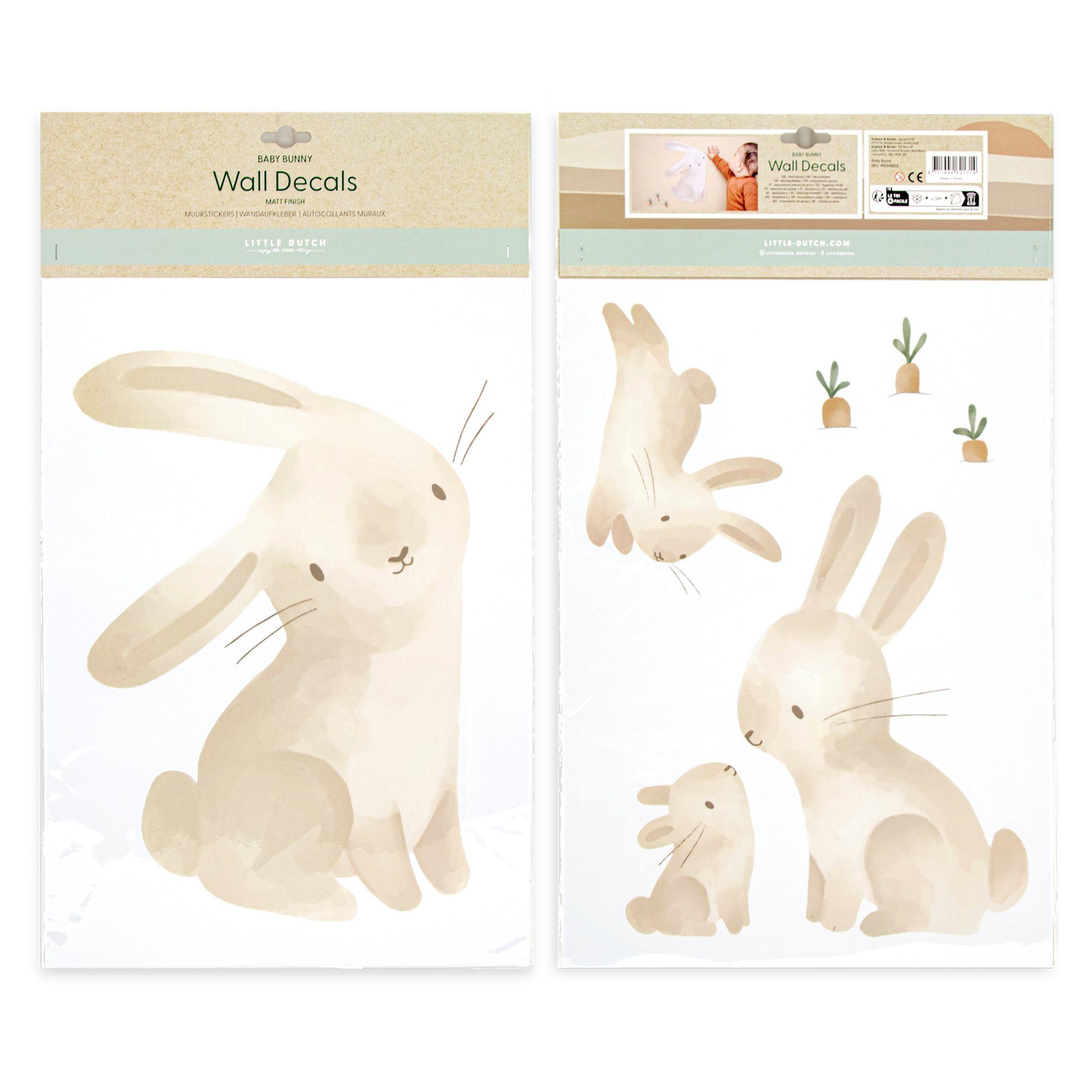 LITTLE DUTCH Wandsticker Baby Bunny (Set), Little Dutch - Luxus-Wandaufkleber - Baby Bunny - Braun/Weiß - 30x52cm