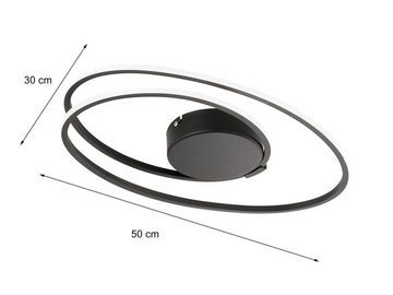 WOFI LED Deckenleuchte, Dimmer, LED fest integriert, Warmweiß, indirekte Decken-Beleuchtung Ring-Lampe dimmbar Schwarz Breite 50cm