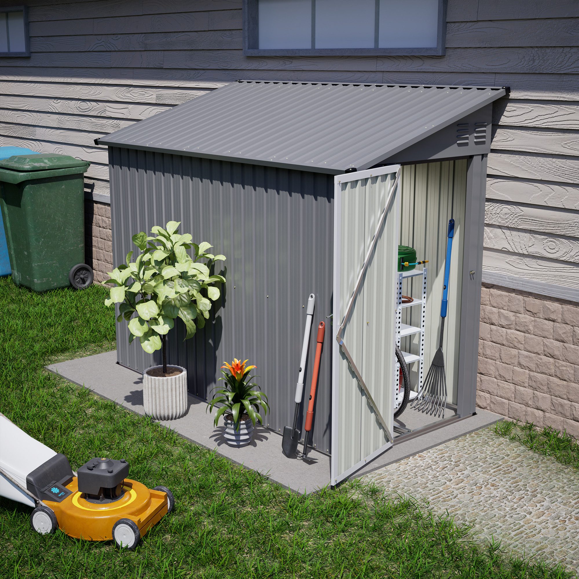 GIHAUVIA Gerätehaus Metall-Gartenhaus DIY Gerätehaus Outdoor Lagerung Wind-Regendicht .
