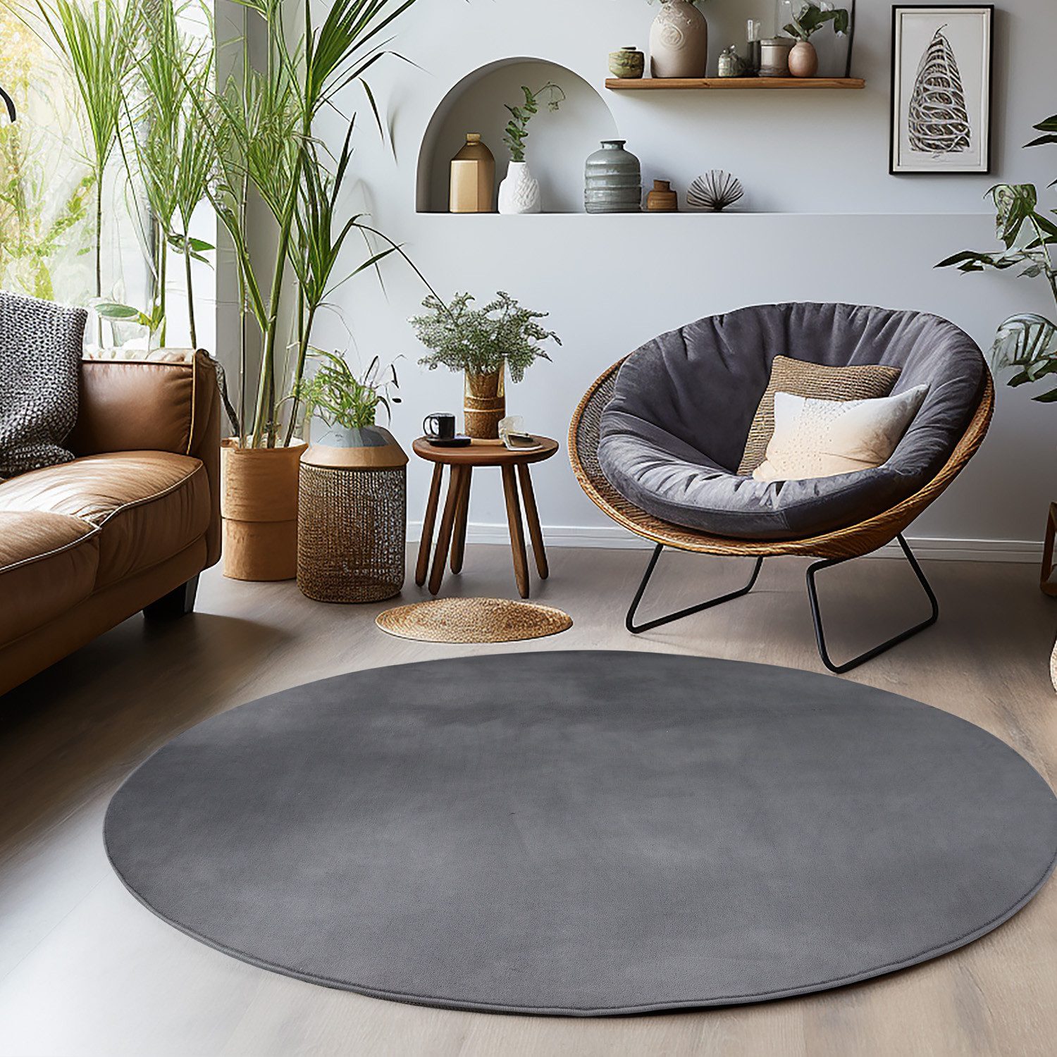 Carpettex Veloursteppich Unicolor - Einfarbig, Rund, günstig online kaufen