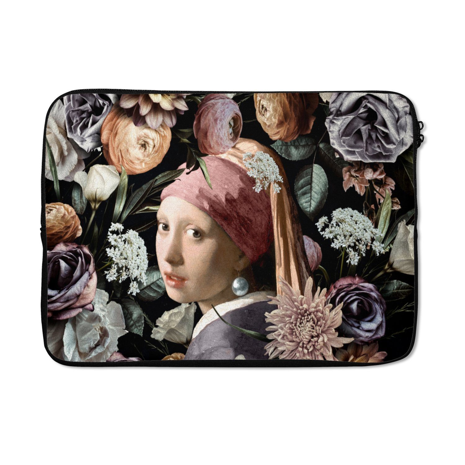 Laptop-Hülle Mädchen mit Perlenohrring - Blumen - Vermeer - Pastell - Kunstwerk - G