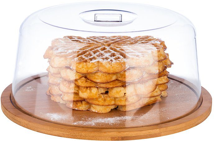 APS Servierplatte Tablett mit Haube, Holzwerkstoff, Kunststoff, mit Antirutsch-Füßchen und Haube, rund, Ø 25 cm