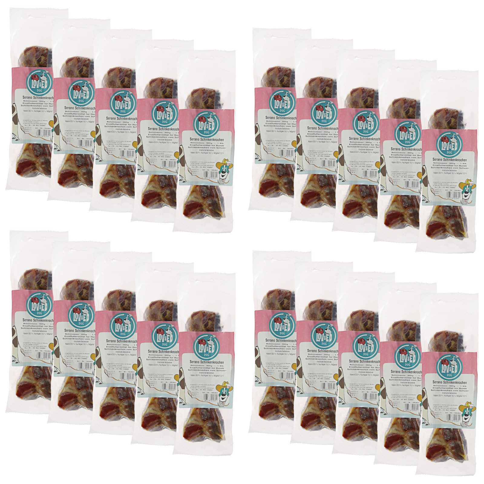 Lov&Ed Serrano Schinkenknochen für Hunde, 20x 300 g, Snack für: Hund