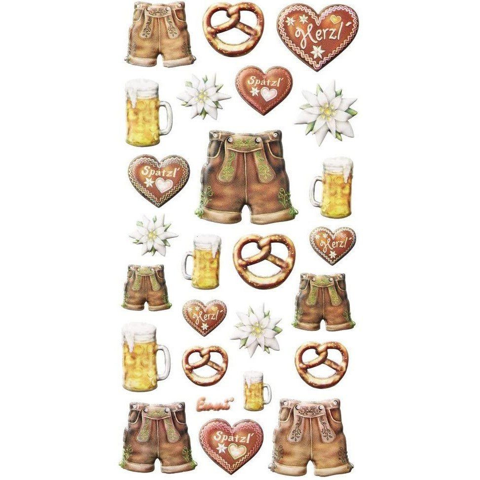 Logbuch-Verlag Dekofigur 25 Sticker mit bayerischen Motiven Breze Lederhose Bier Lebkuchenherz