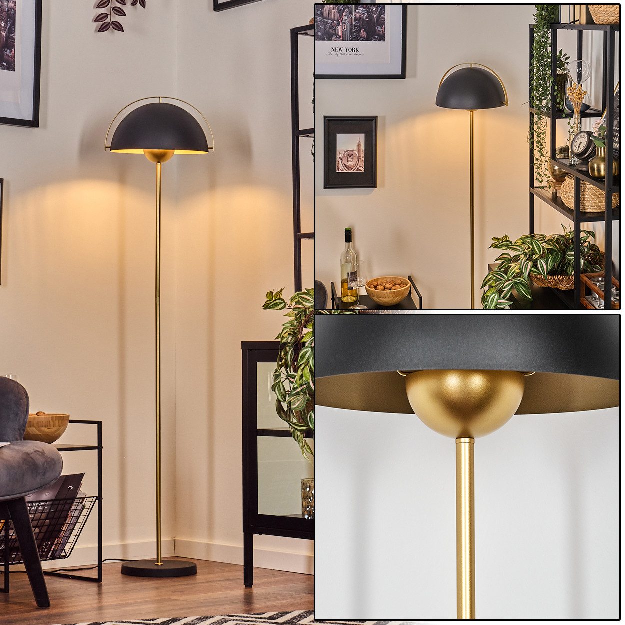 hofstein Stehlampe Stehlampe aus Metall in Gold/Anthrazit mit Fußschalter, günstig online kaufen