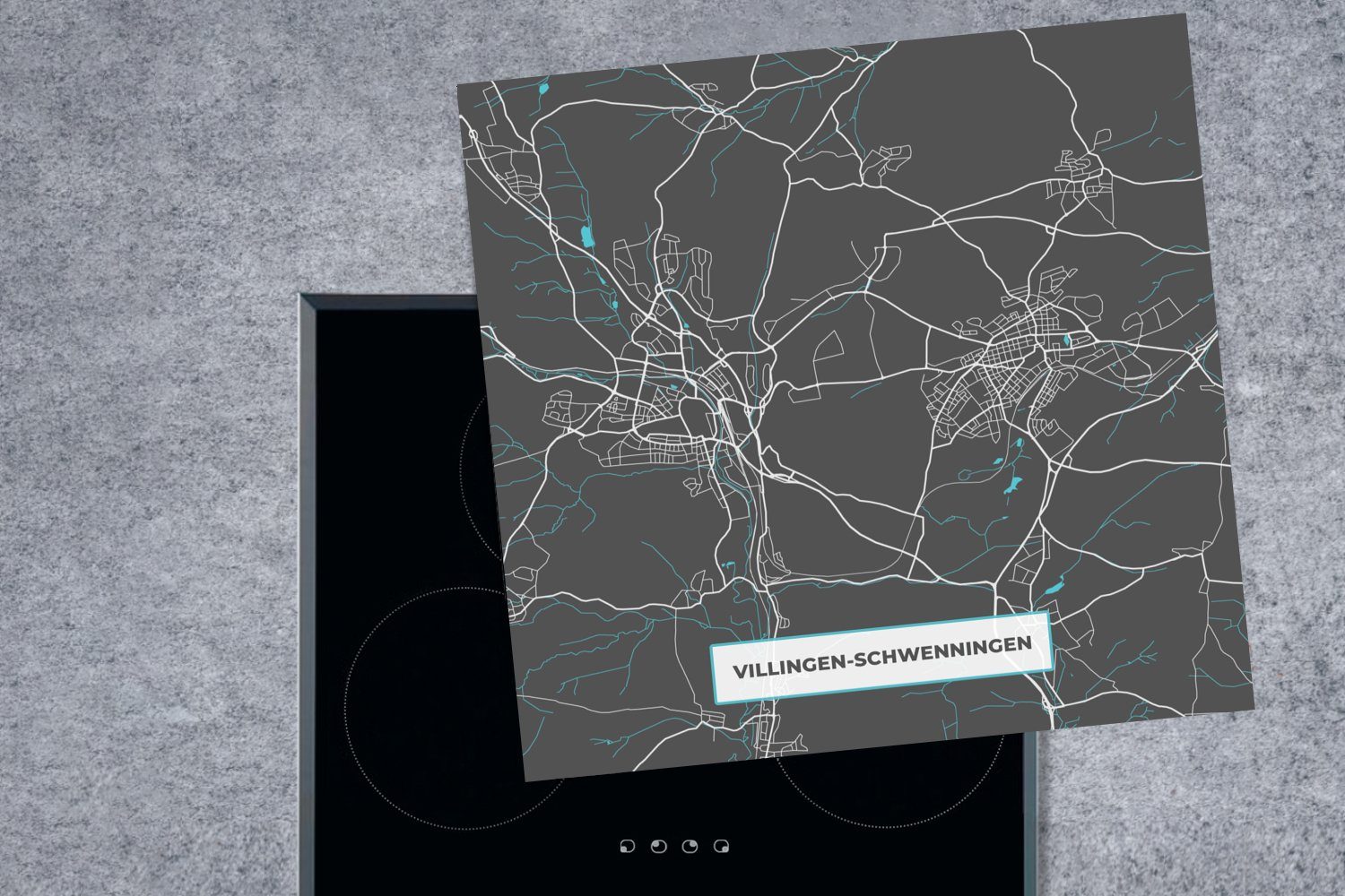 Vinyl, - für Blau (1 Stadtplan MuchoWow Schwenningen Ceranfeldabdeckung, - cm, tlg), Herdblende-/Abdeckplatte - Deutschland - -, küche Villingen 78x78 Karte Arbeitsplatte